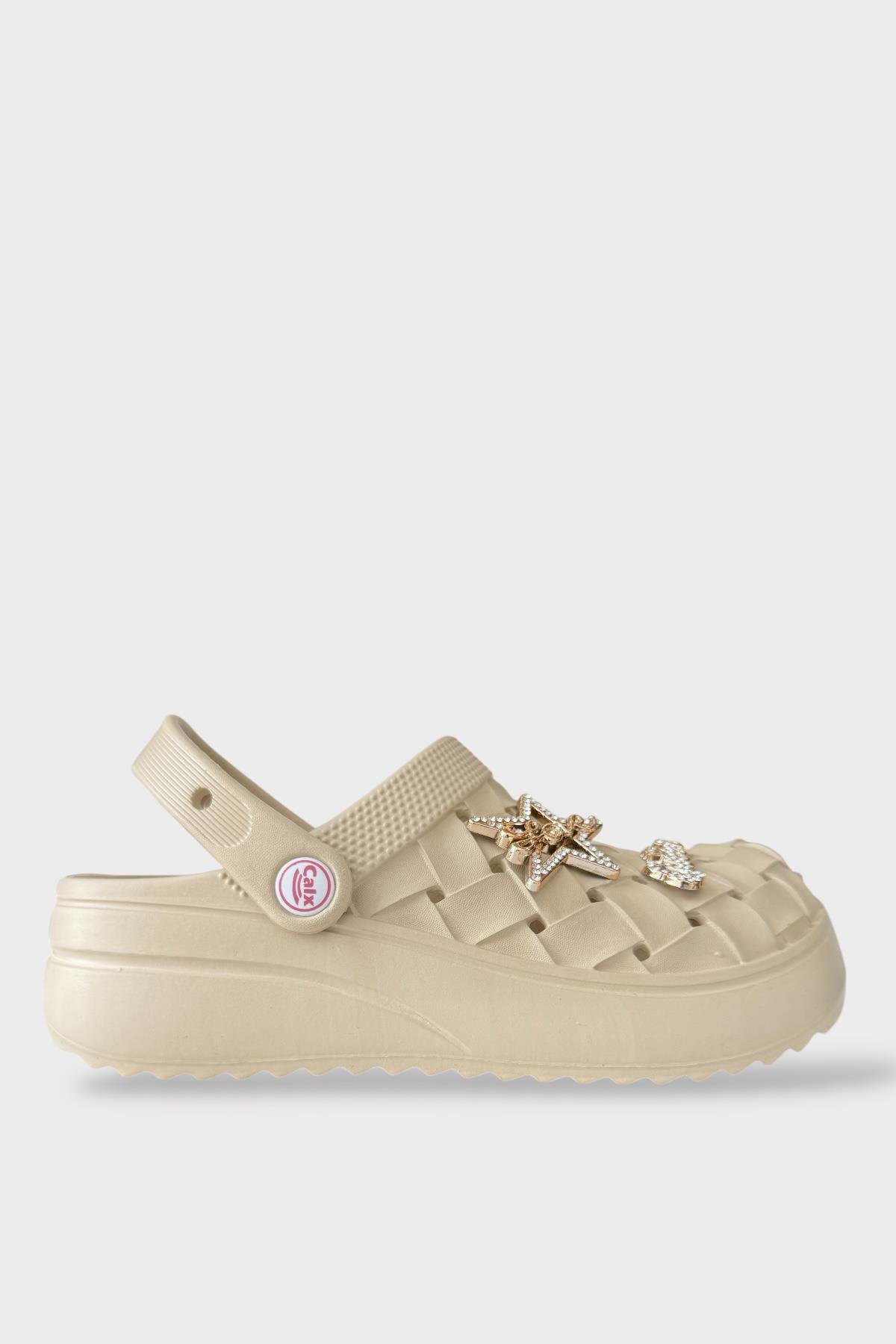 Kadın Taşlı Comfort Hafif Yüksek Taban Yazlık Sandalet Terlik BEJ - Görsel 2