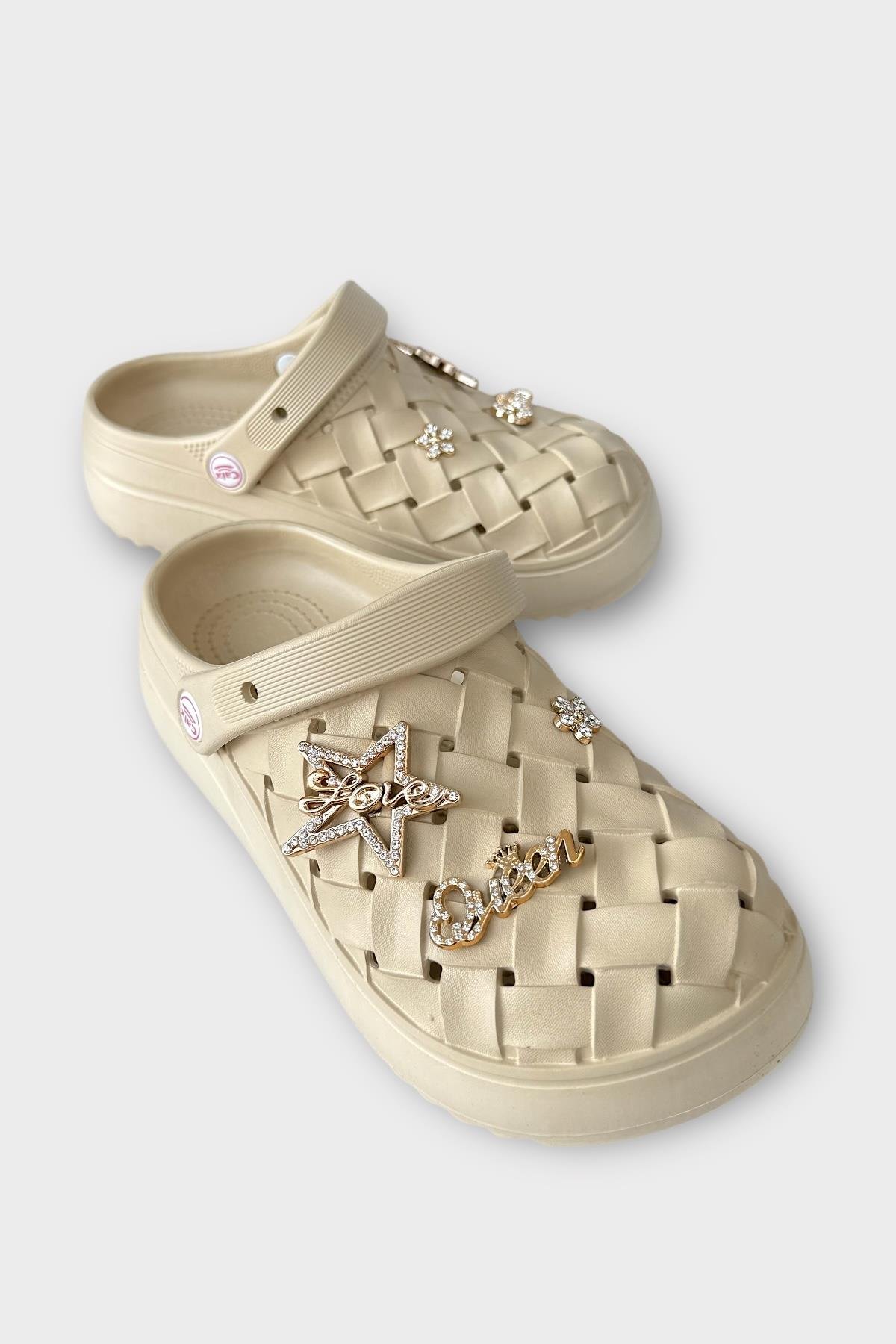Kadın Taşlı Comfort Hafif Yüksek Taban Yazlık Sandalet Terlik BEJ - Görsel 3
