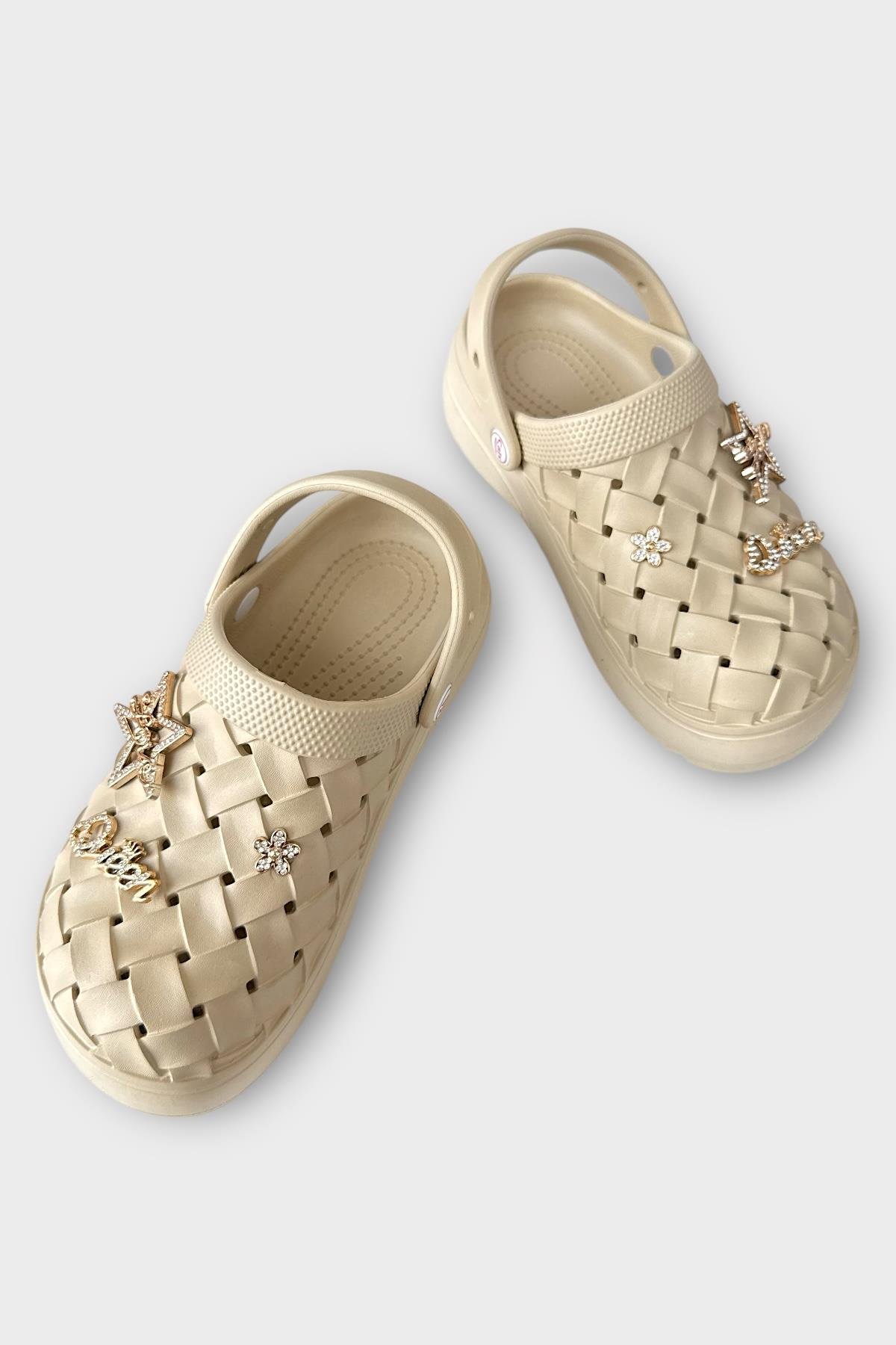 Kadın Taşlı Comfort Hafif Yüksek Taban Yazlık Sandalet Terlik BEJ - Görsel 4