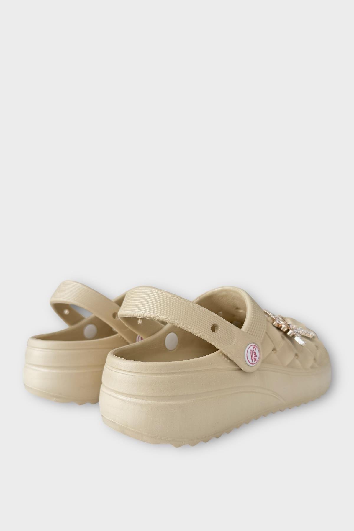 Kadın Taşlı Comfort Hafif Yüksek Taban Yazlık Sandalet Terlik BEJ - Görsel 6