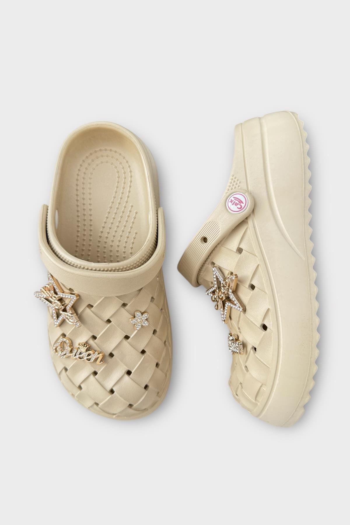 Kadın Taşlı Comfort Hafif Yüksek Taban Yazlık Sandalet Terlik BEJ - Görsel 7