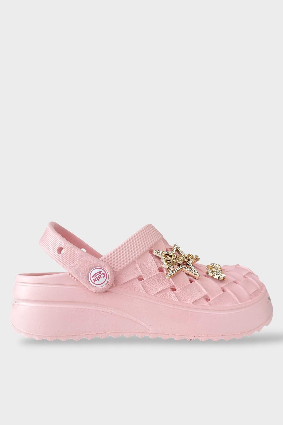 Kadın Taşlı Comfort Hafif Yüksek Taban Yazlık Sandalet Terlik PUDRA - Görsel 2