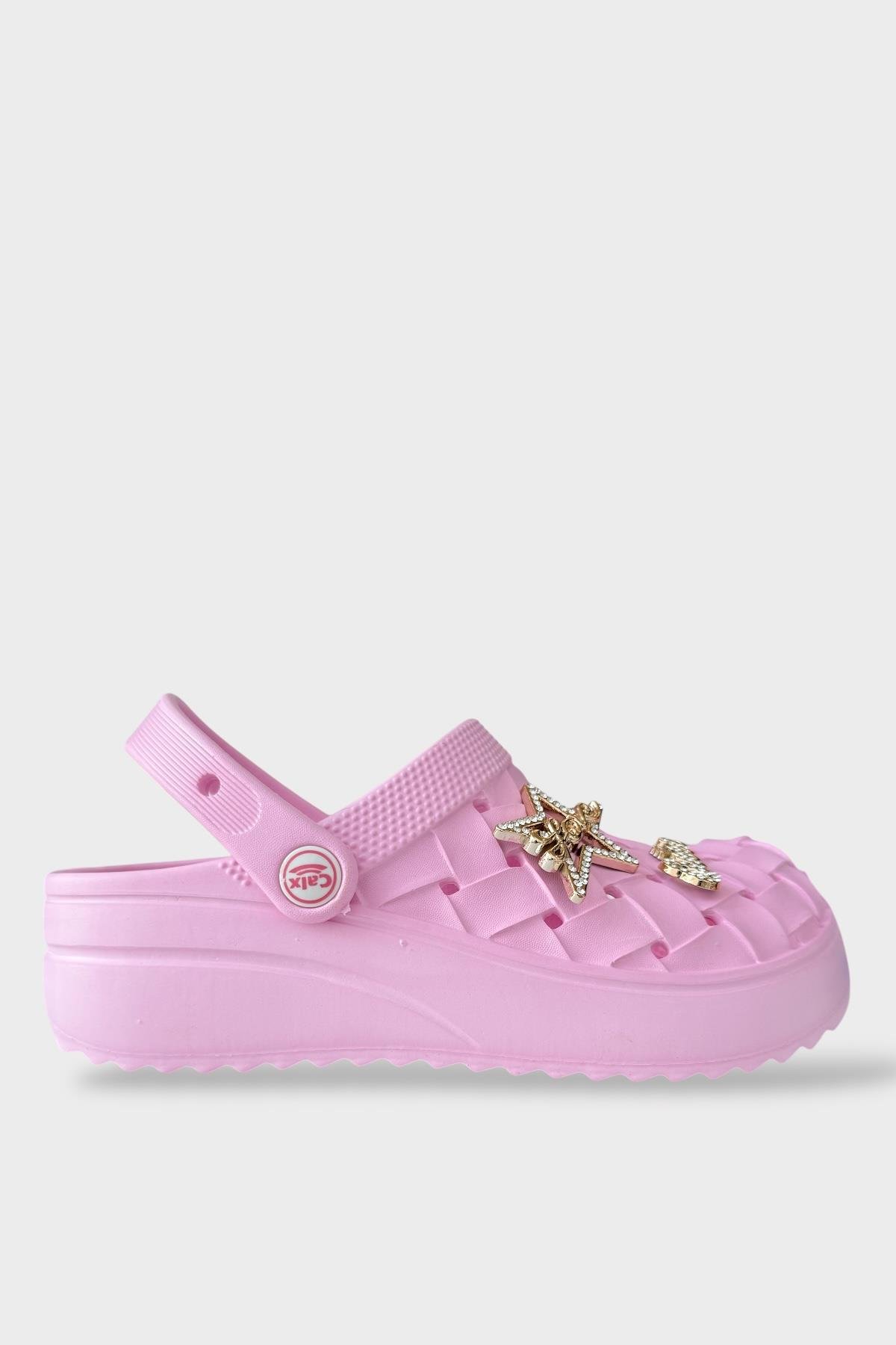 Kadın Taşlı Comfort Hafif Yüksek Taban Yazlık Sandalet Terlik PEMBE - Görsel 2