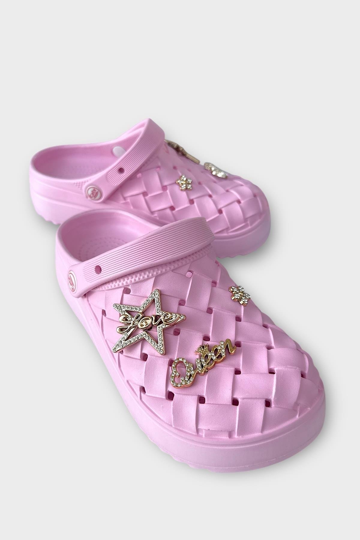 Kadın Taşlı Comfort Hafif Yüksek Taban Yazlık Sandalet Terlik PEMBE - Görsel 3