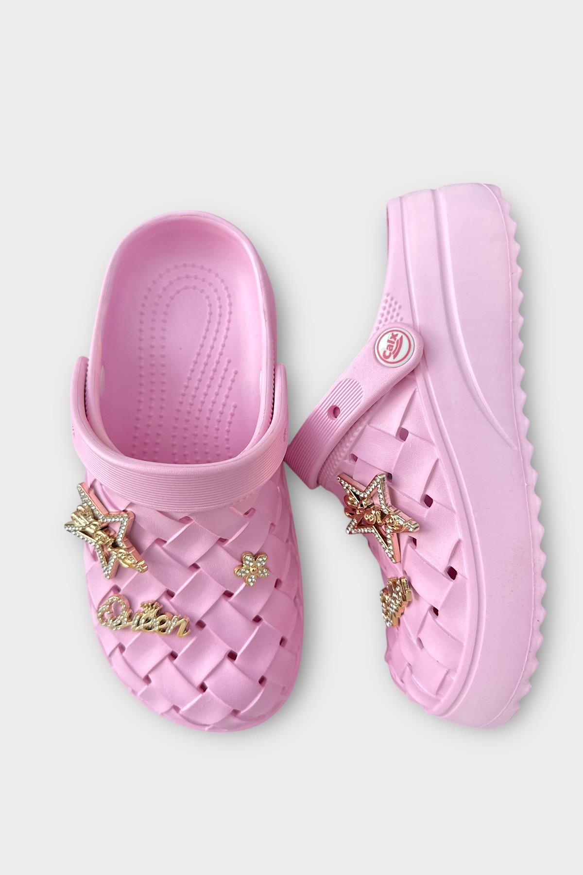 Kadın Taşlı Comfort Hafif Yüksek Taban Yazlık Sandalet Terlik PEMBE - Görsel 7