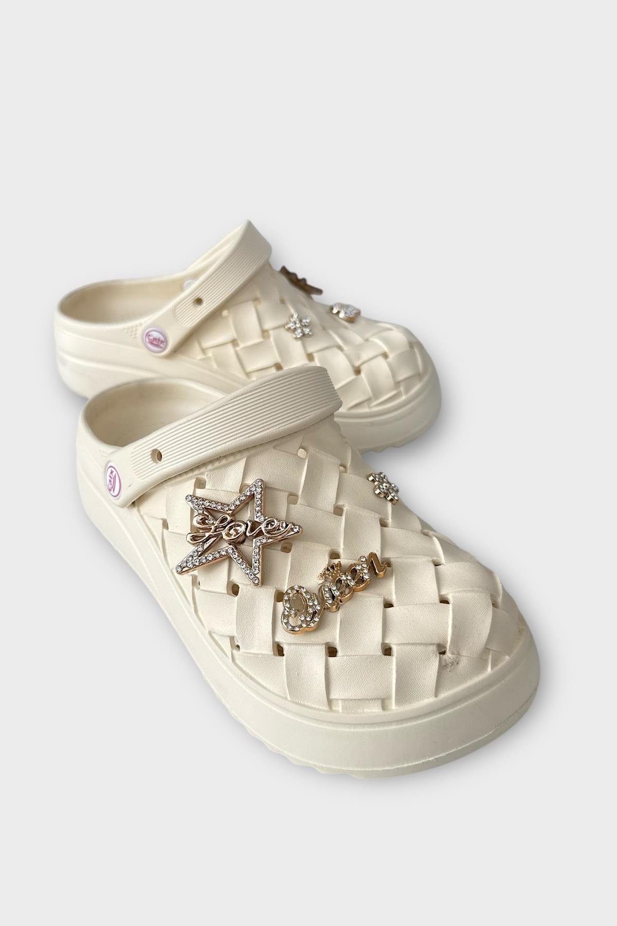 Kadın Taşlı Comfort Hafif Yüksek Taban Yazlık Sandalet Terlik KREM - Görsel 3