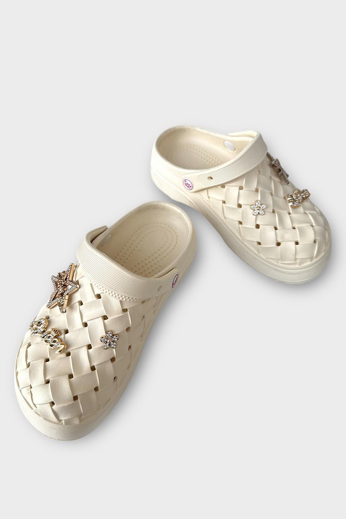 Kadın Taşlı Comfort Hafif Yüksek Taban Yazlık Sandalet Terlik KREM - Görsel 4