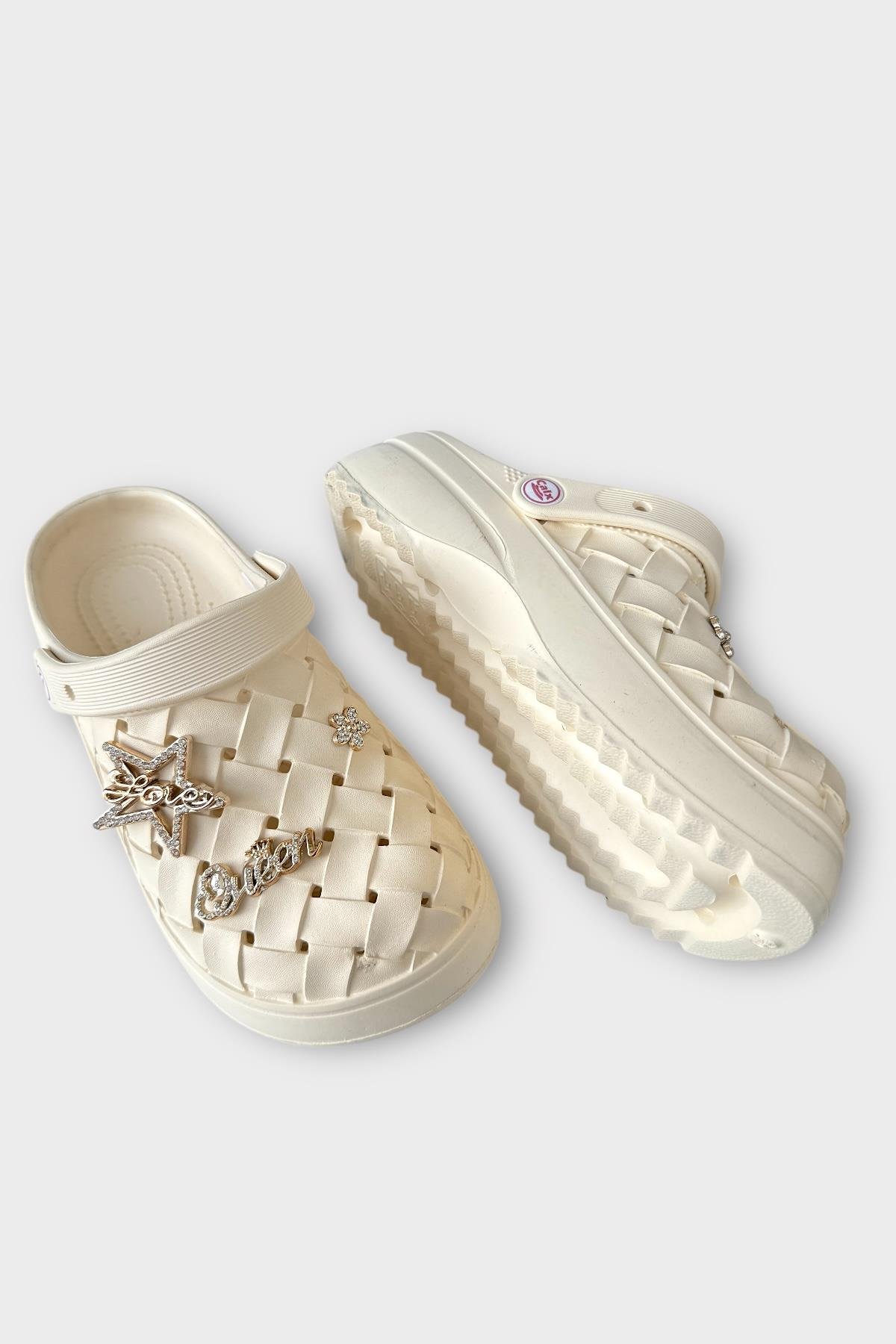 Kadın Taşlı Comfort Hafif Yüksek Taban Yazlık Sandalet Terlik KREM - Görsel 5