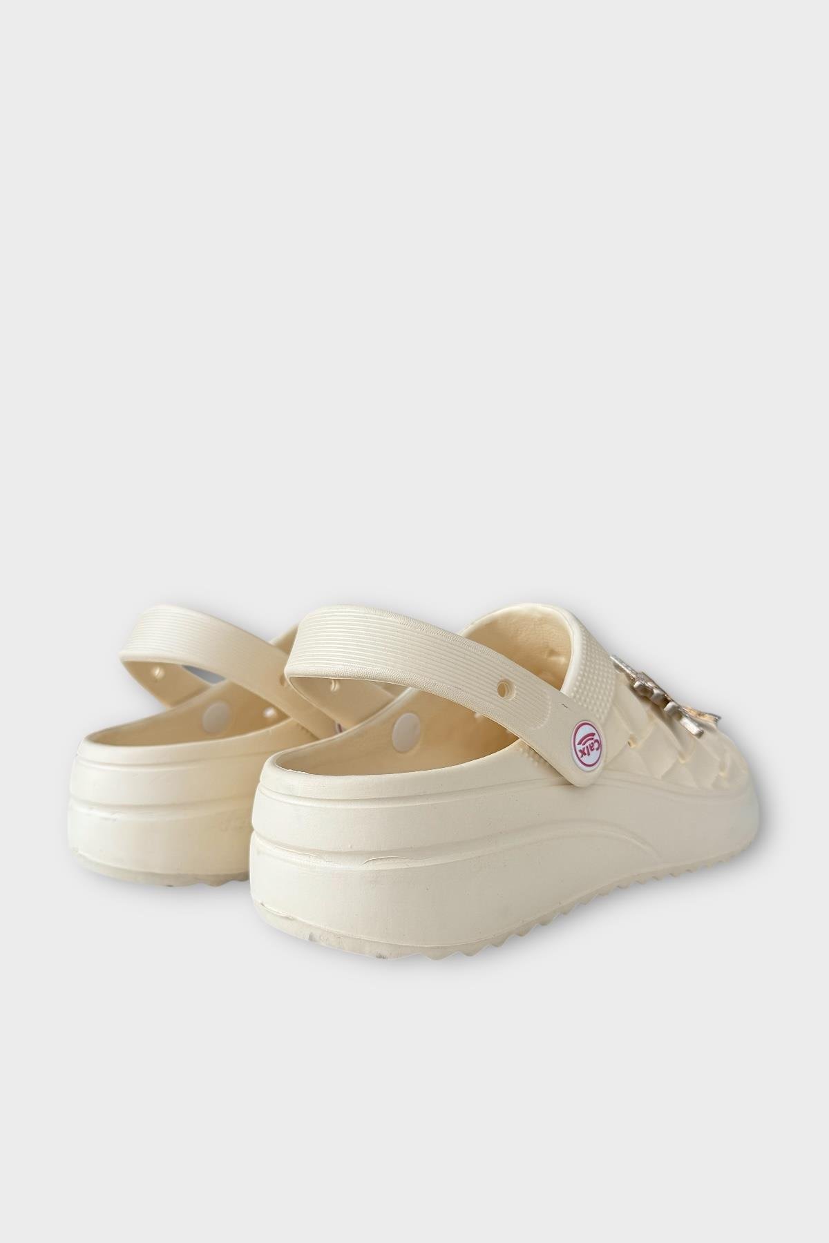 Kadın Taşlı Comfort Hafif Yüksek Taban Yazlık Sandalet Terlik KREM - Görsel 6