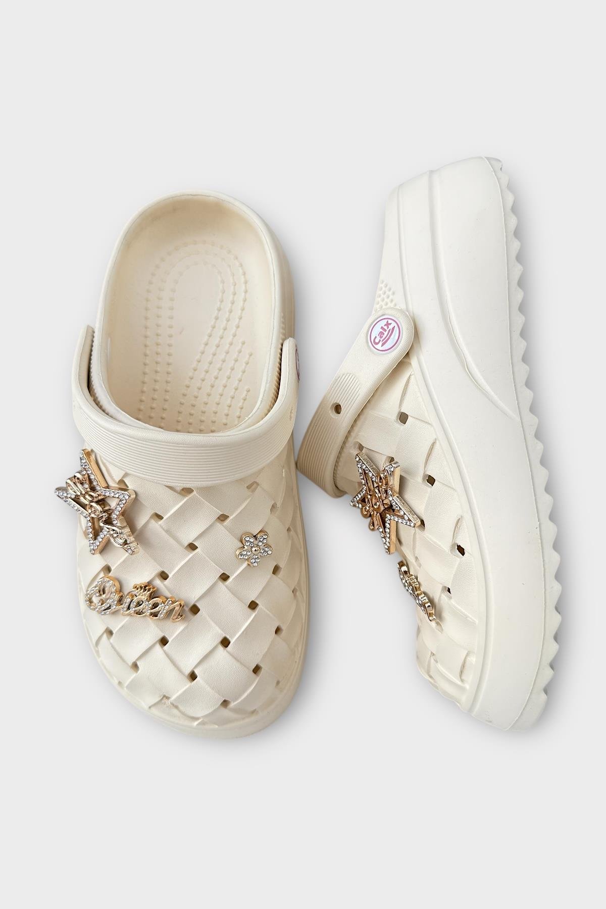 Kadın Taşlı Comfort Hafif Yüksek Taban Yazlık Sandalet Terlik KREM - Görsel 7