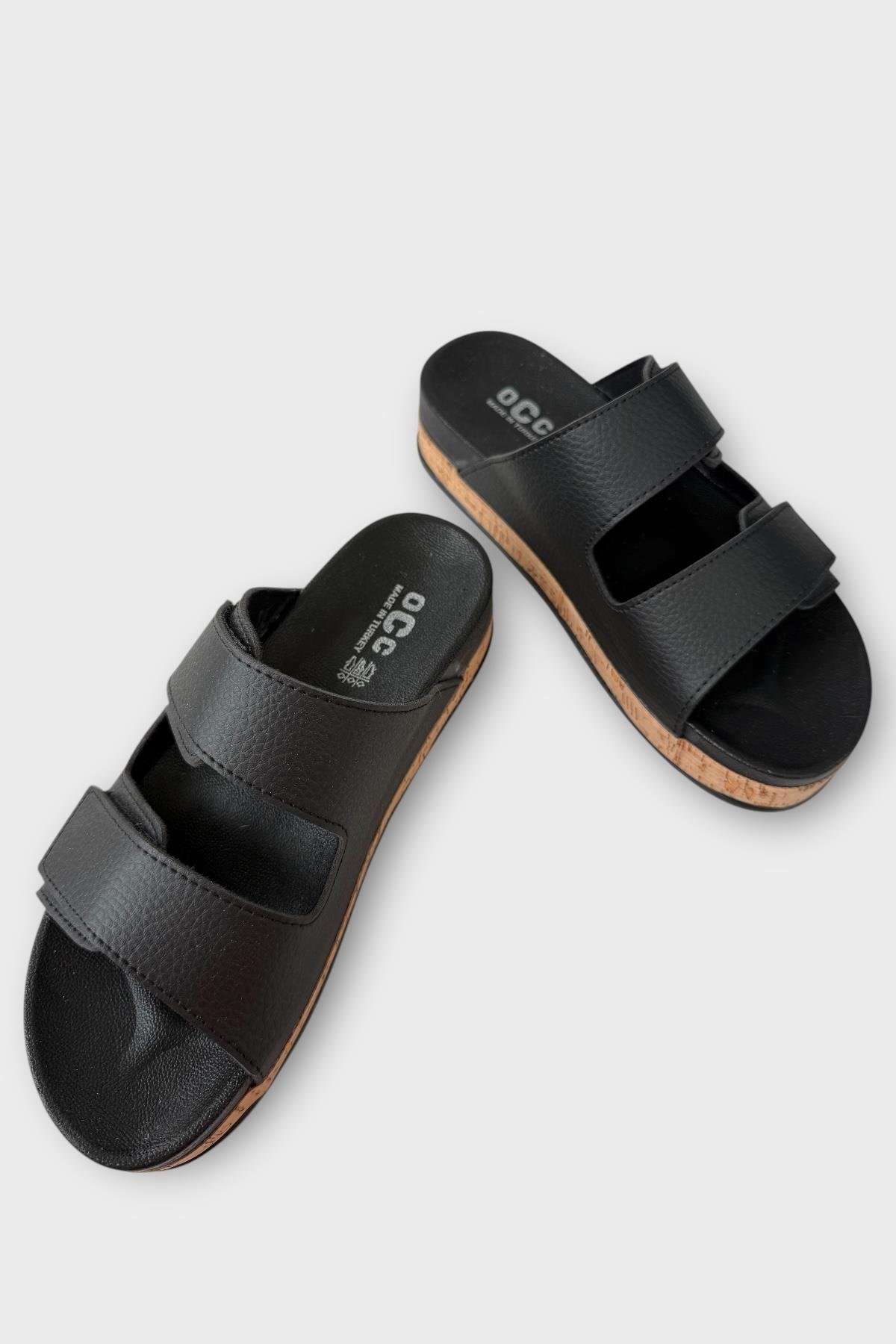 Kadın Günlük Terlik Kalın Taban Çift Bant Cırtlı Rahat Şık Yazlık Ev Plaj Tatil Terliği SİYAH - Görsel 4