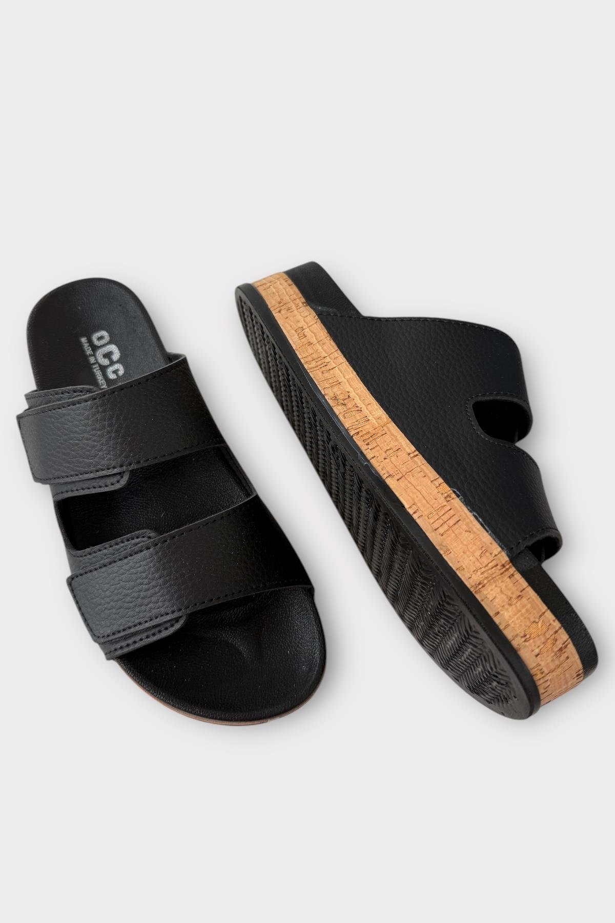 Kadın Günlük Terlik Kalın Taban Çift Bant Cırtlı Rahat Şık Yazlık Ev Plaj Tatil Terliği SİYAH - Görsel 5