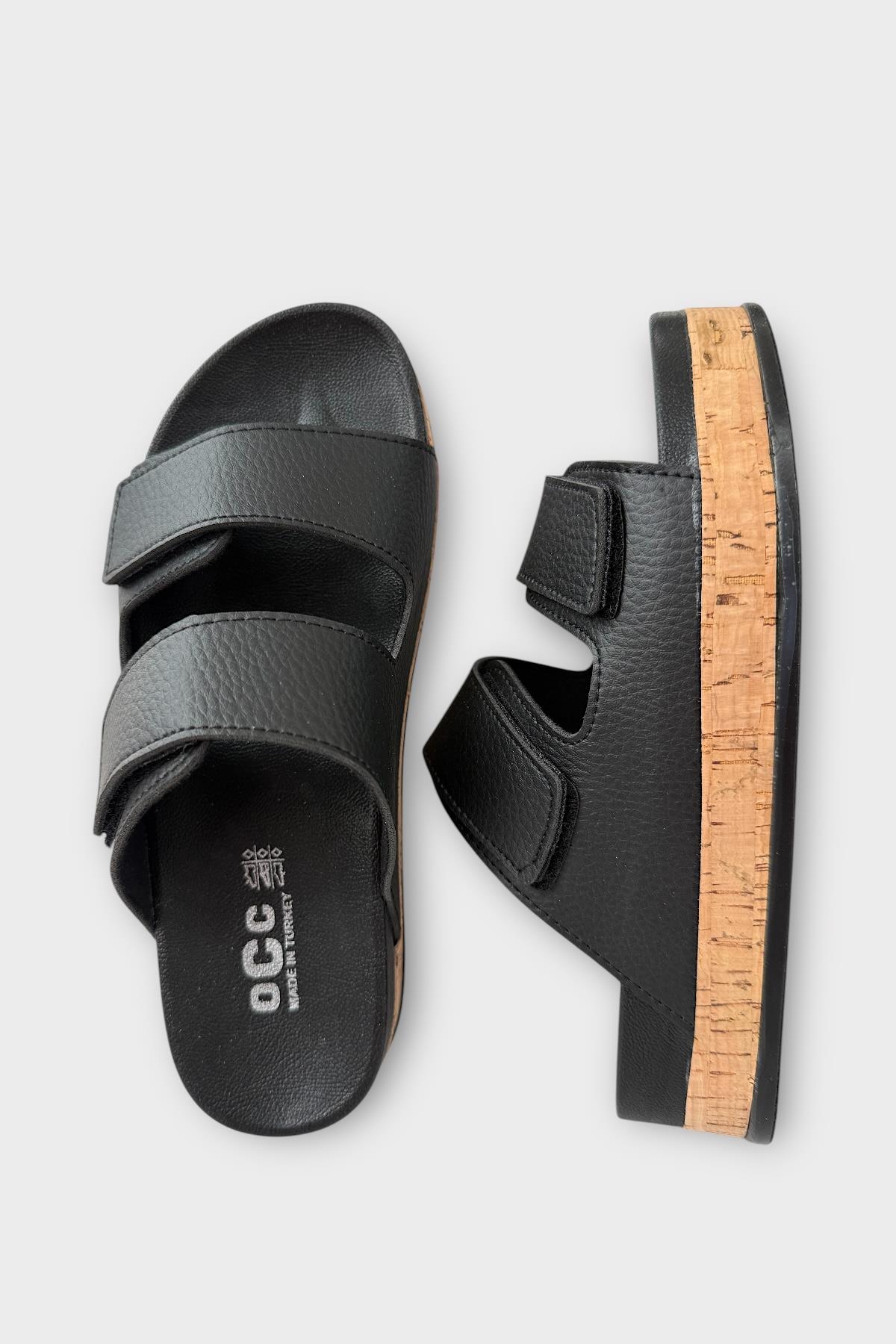 Kadın Günlük Terlik Kalın Taban Çift Bant Cırtlı Rahat Şık Yazlık Ev Plaj Tatil Terliği SİYAH - Görsel 7