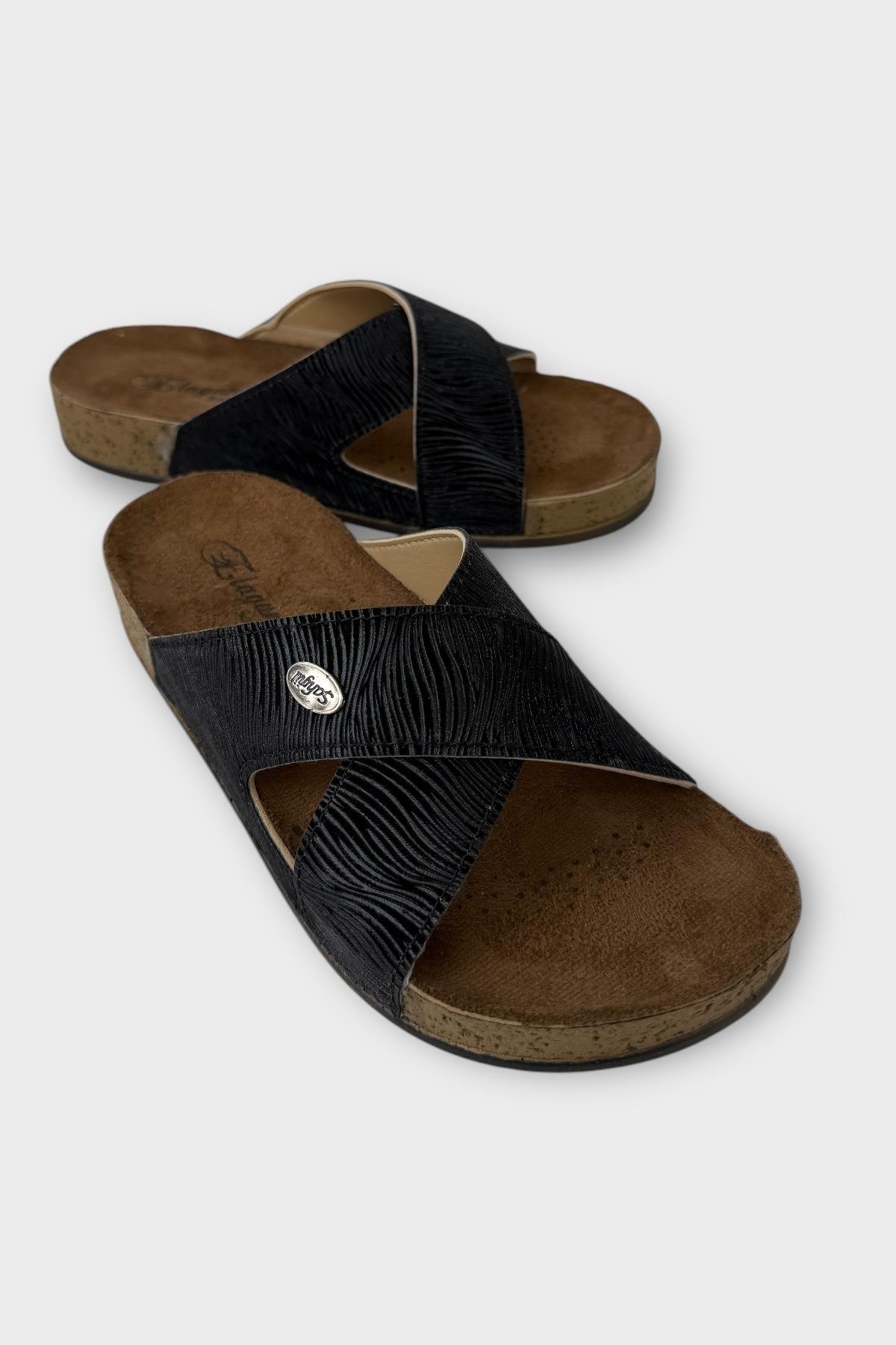 Kadın Günlük Terlik Çapraz Şık Ortopedik Yazlık Ev Plaj Tatil Terliği SİYAH - Görsel 3