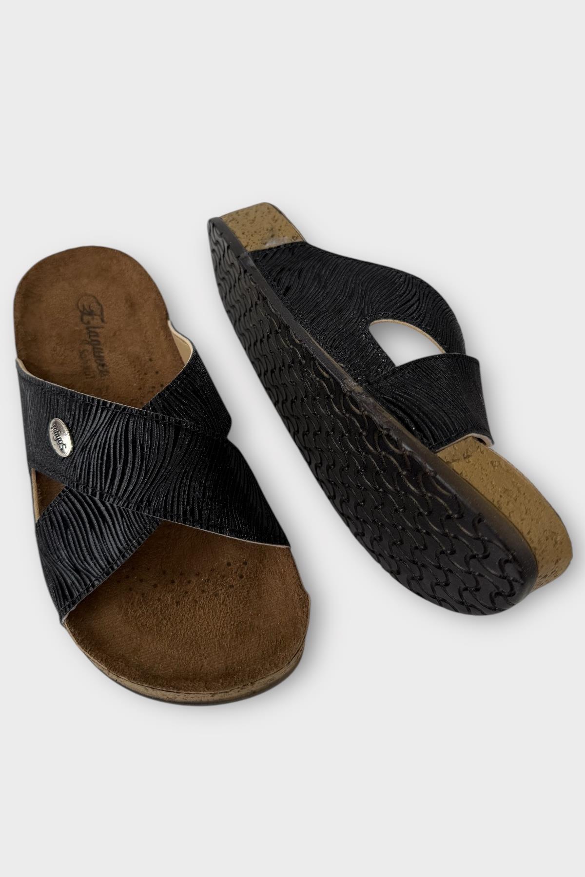Kadın Günlük Terlik Çapraz Şık Ortopedik Yazlık Ev Plaj Tatil Terliği SİYAH - Görsel 5