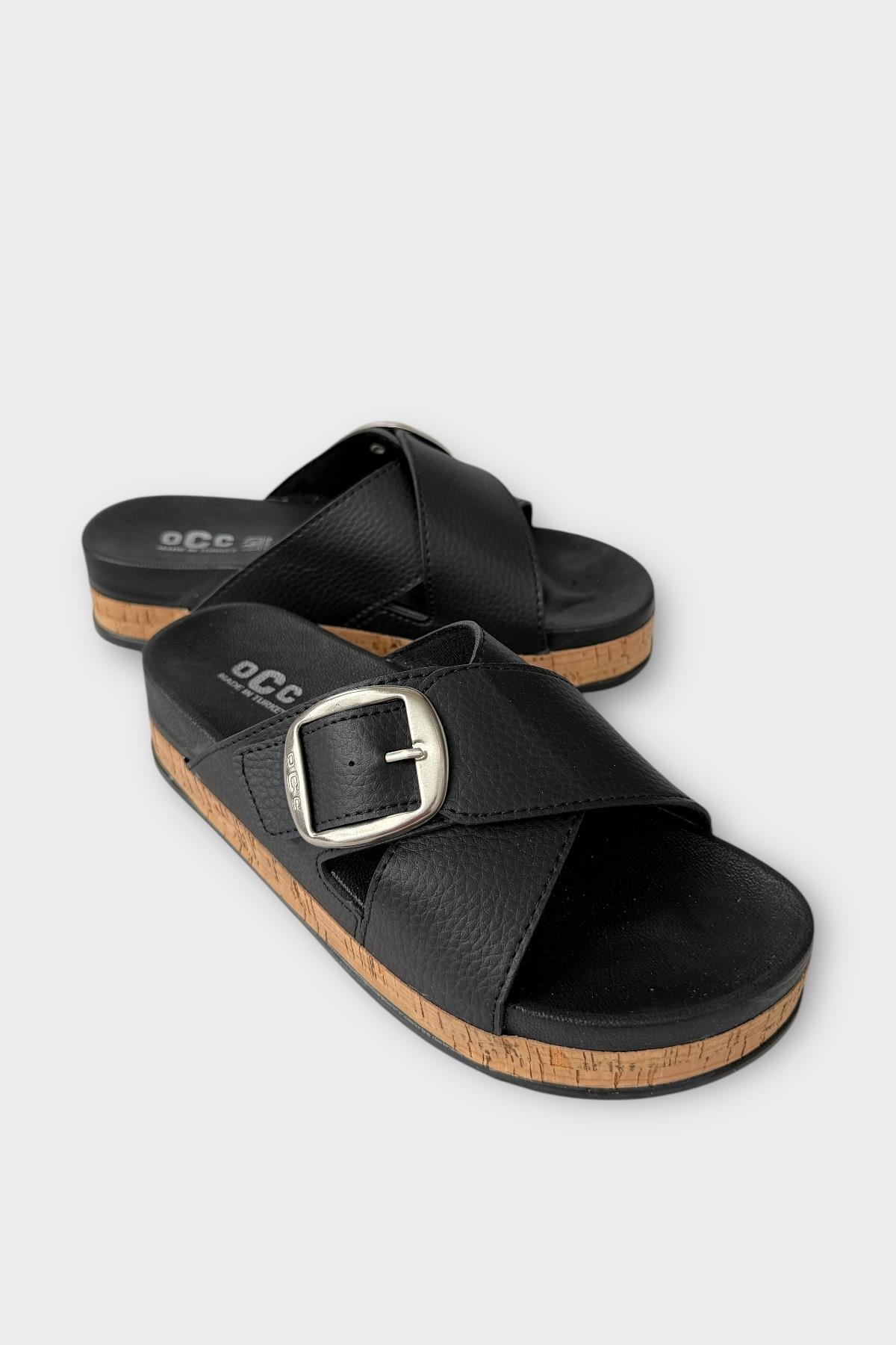 Kadın Günlük Terlik Kalın Taban Tokalı Çapraz Rahat Şık Yazlık Ev Plaj Tatil Terliği SİYAH - Görsel 3