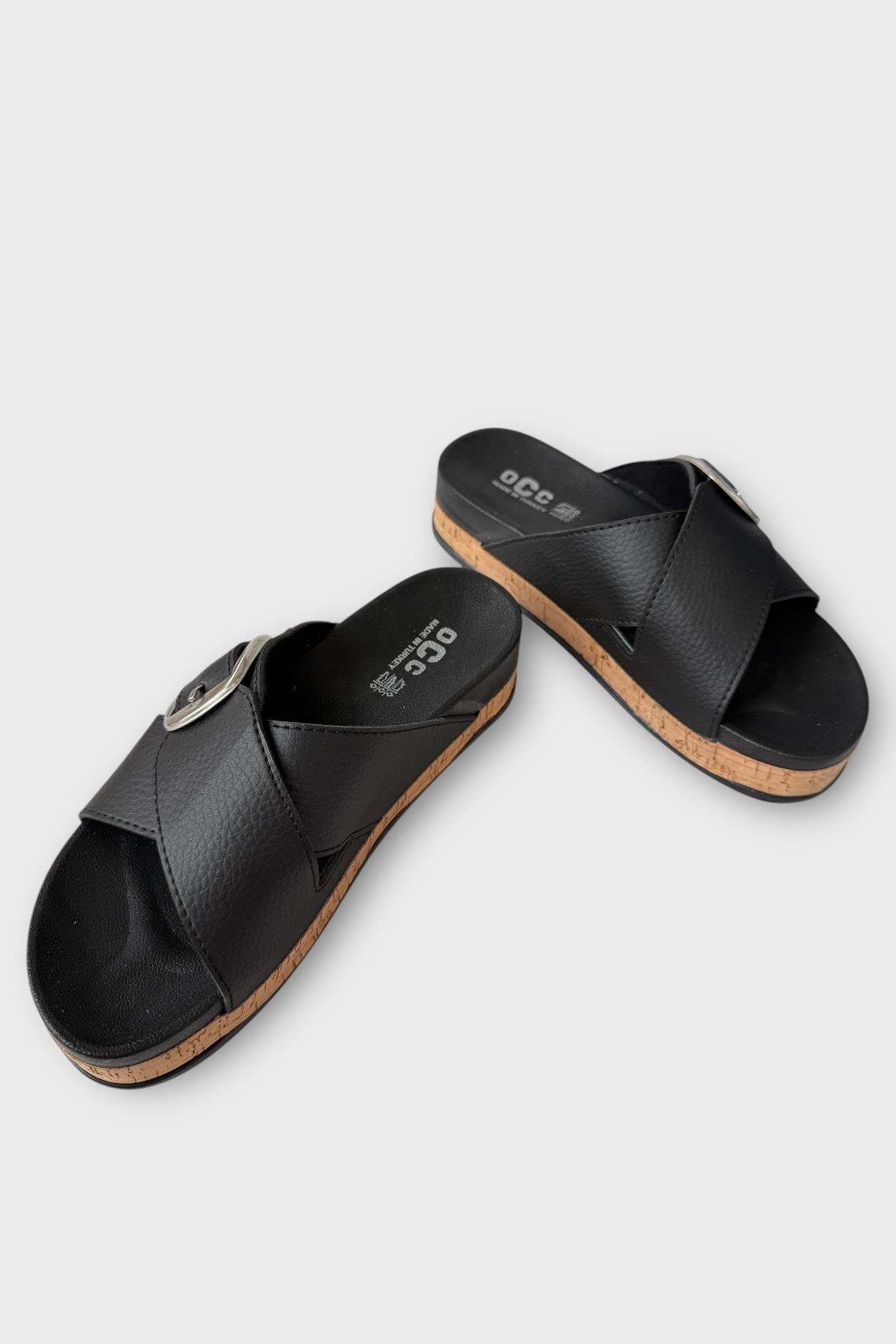 Kadın Günlük Terlik Kalın Taban Tokalı Çapraz Rahat Şık Yazlık Ev Plaj Tatil Terliği SİYAH - Görsel 4