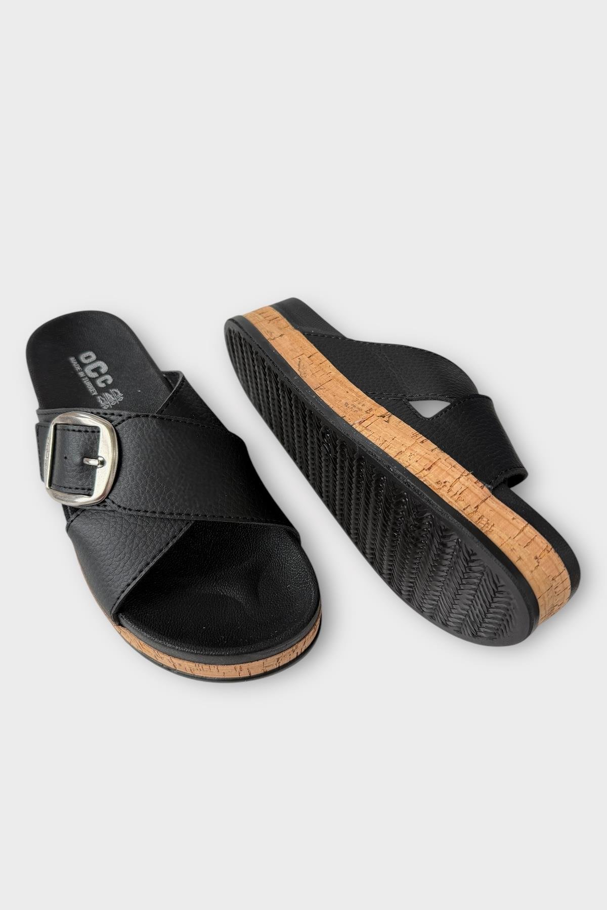 Kadın Günlük Terlik Kalın Taban Tokalı Çapraz Rahat Şık Yazlık Ev Plaj Tatil Terliği SİYAH - Görsel 5