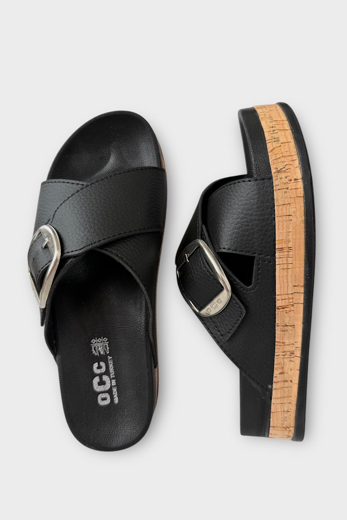 Kadın Günlük Terlik Kalın Taban Tokalı Çapraz Rahat Şık Yazlık Ev Plaj Tatil Terliği SİYAH - Görsel 7