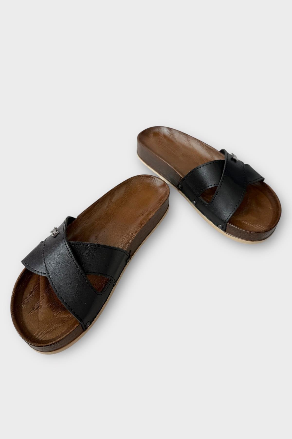 Kadın Günlük Terlik Çapraz Şık Ortopedik Yazlık Ev Plaj Tatil İş Terliği SİYAH - Görsel 4