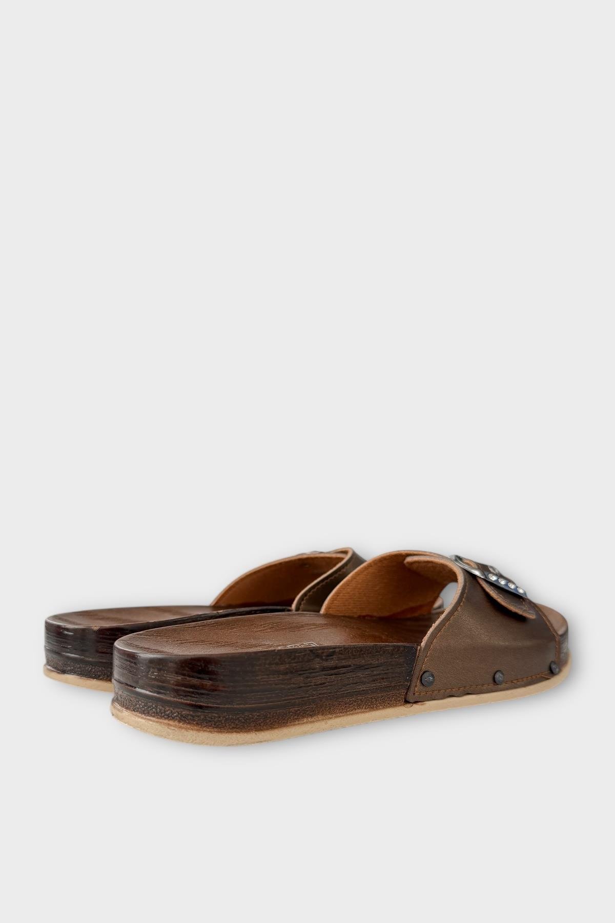 Kadın Günlük Terlik Ayarlanabilir Tek Bant Şık Ortopedik Yazlık Ev Plaj Tatil İş Terliği KAHVERENGİ - Görsel 6