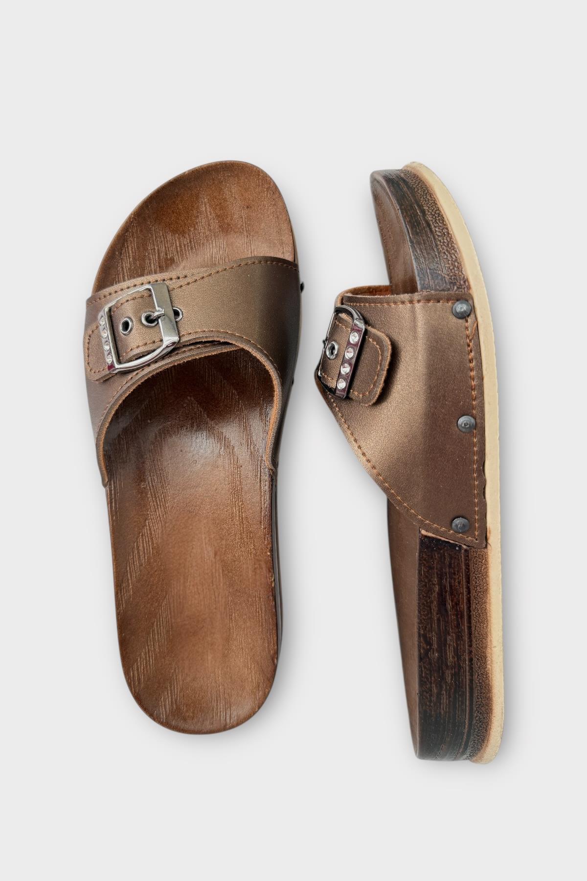 Kadın Günlük Terlik Ayarlanabilir Tek Bant Şık Ortopedik Yazlık Ev Plaj Tatil İş Terliği KAHVERENGİ - Görsel 7