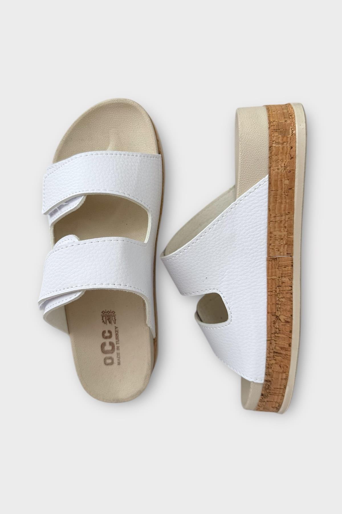 Kadın Günlük Terlik Kalın Taban Çift Bant Cırtlı Rahat Şık Yazlık Ev Plaj Tatil Terliği BEYAZ - Görsel 7