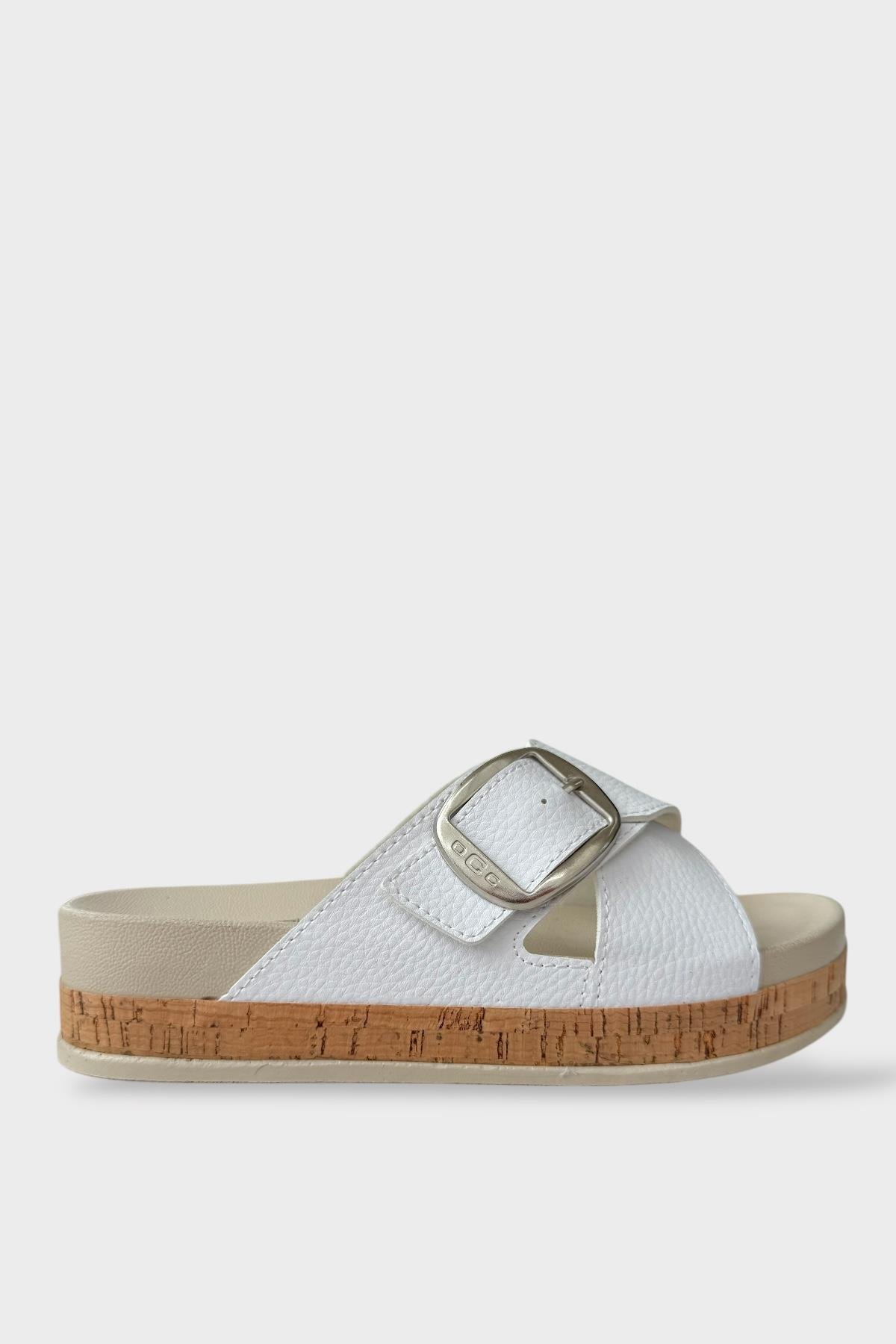 Kadın Günlük Terlik Kalın Taban Tokalı Çapraz Rahat Şık Yazlık Ev Plaj Tatil Terliği BEYAZ - Görsel 2