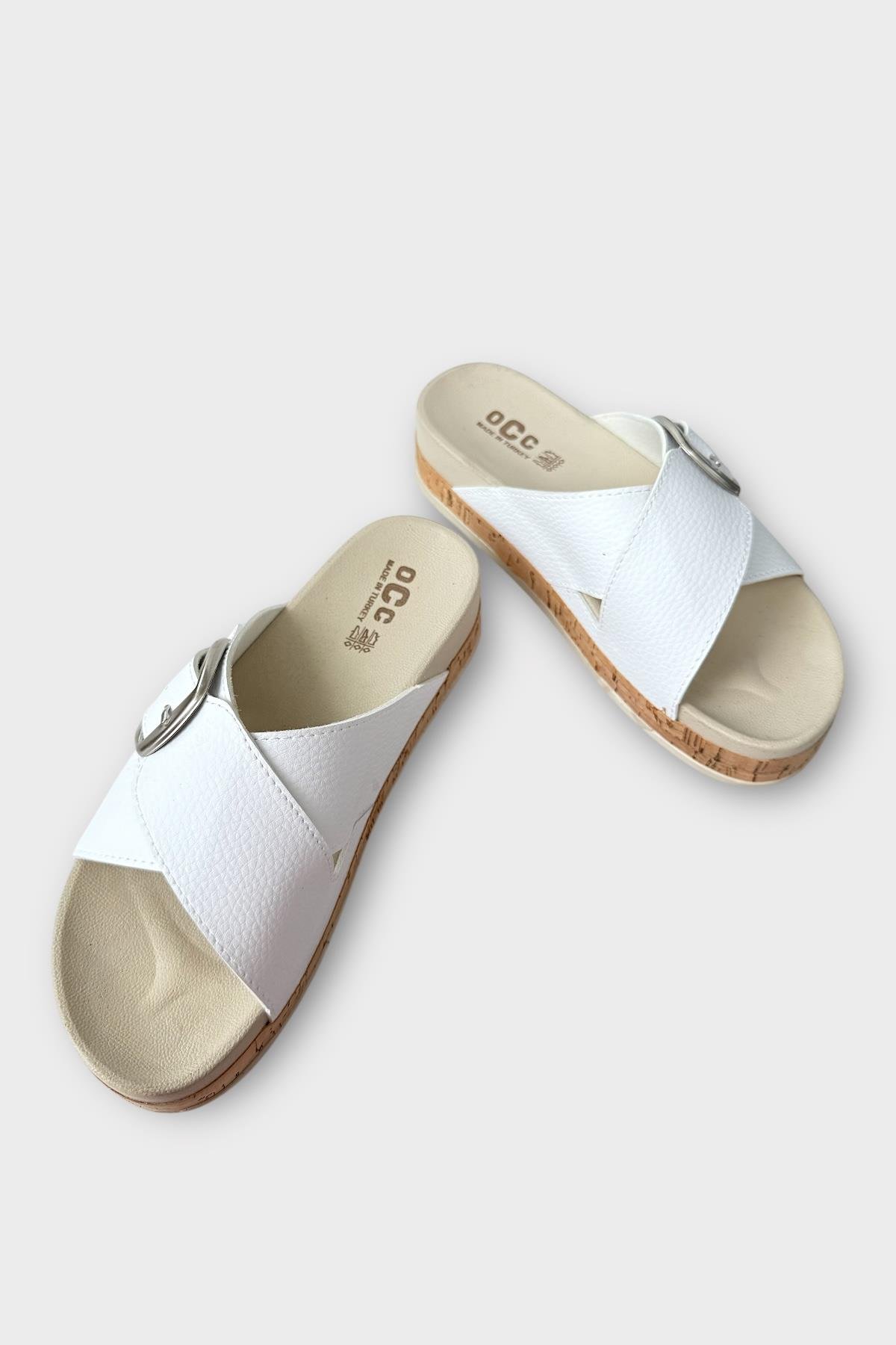 Kadın Günlük Terlik Kalın Taban Tokalı Çapraz Rahat Şık Yazlık Ev Plaj Tatil Terliği BEYAZ - Görsel 4
