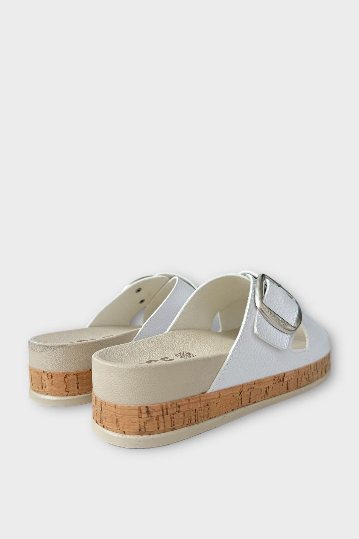 Kadın Günlük Terlik Kalın Taban Tokalı Çapraz Rahat Şık Yazlık Ev Plaj Tatil Terliği BEYAZ - Görsel 6