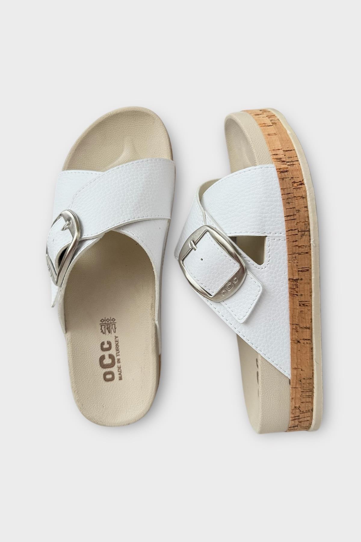 Kadın Günlük Terlik Kalın Taban Tokalı Çapraz Rahat Şık Yazlık Ev Plaj Tatil Terliği BEYAZ - Görsel 7