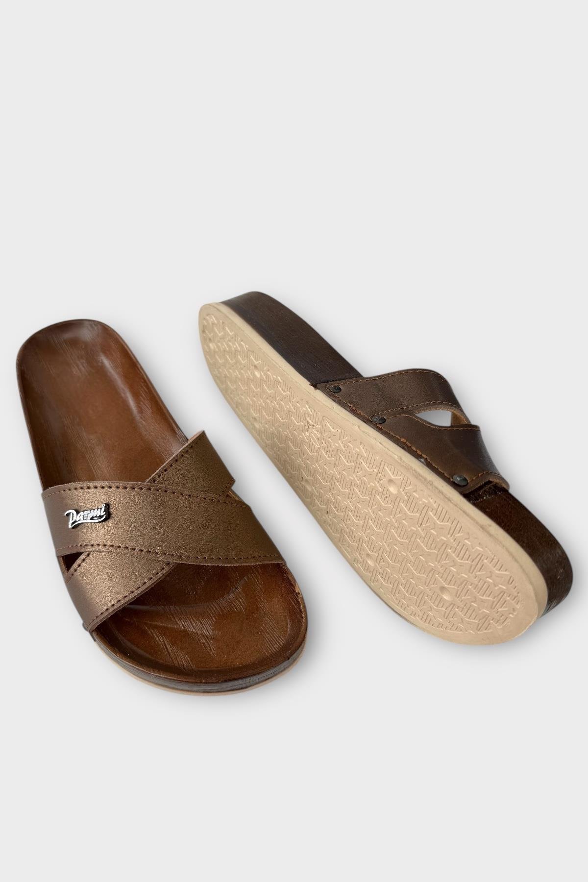 Kadın Günlük Terlik Çapraz Şık Ortopedik Yazlık Ev Plaj Tatil İş Terliği KAHVERENGİ - Görsel 5