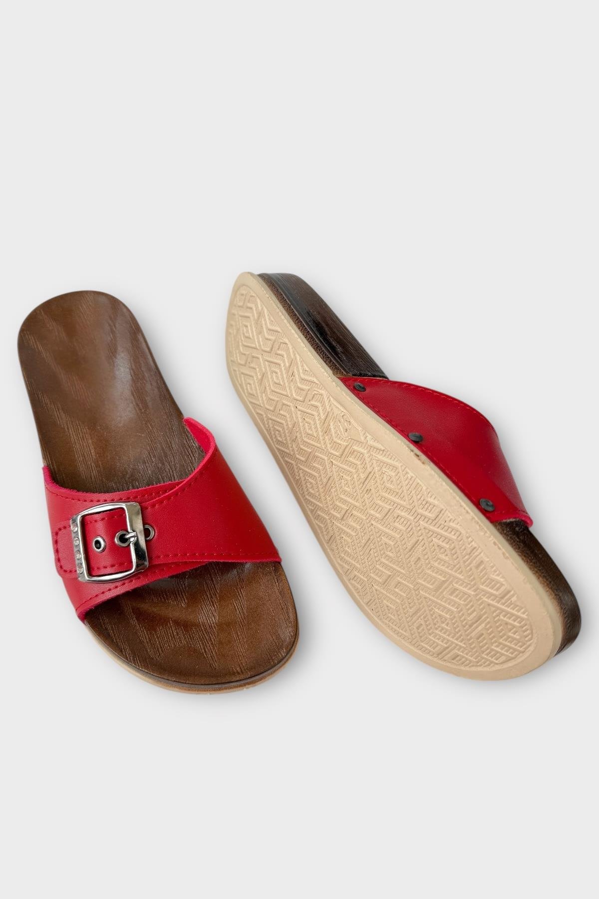 Kadın Günlük Terlik Ayarlanabilir Tek Bant Şık Ortopedik Yazlık Ev Plaj Tatil İş Terliği KIRMIZI - Görsel 5