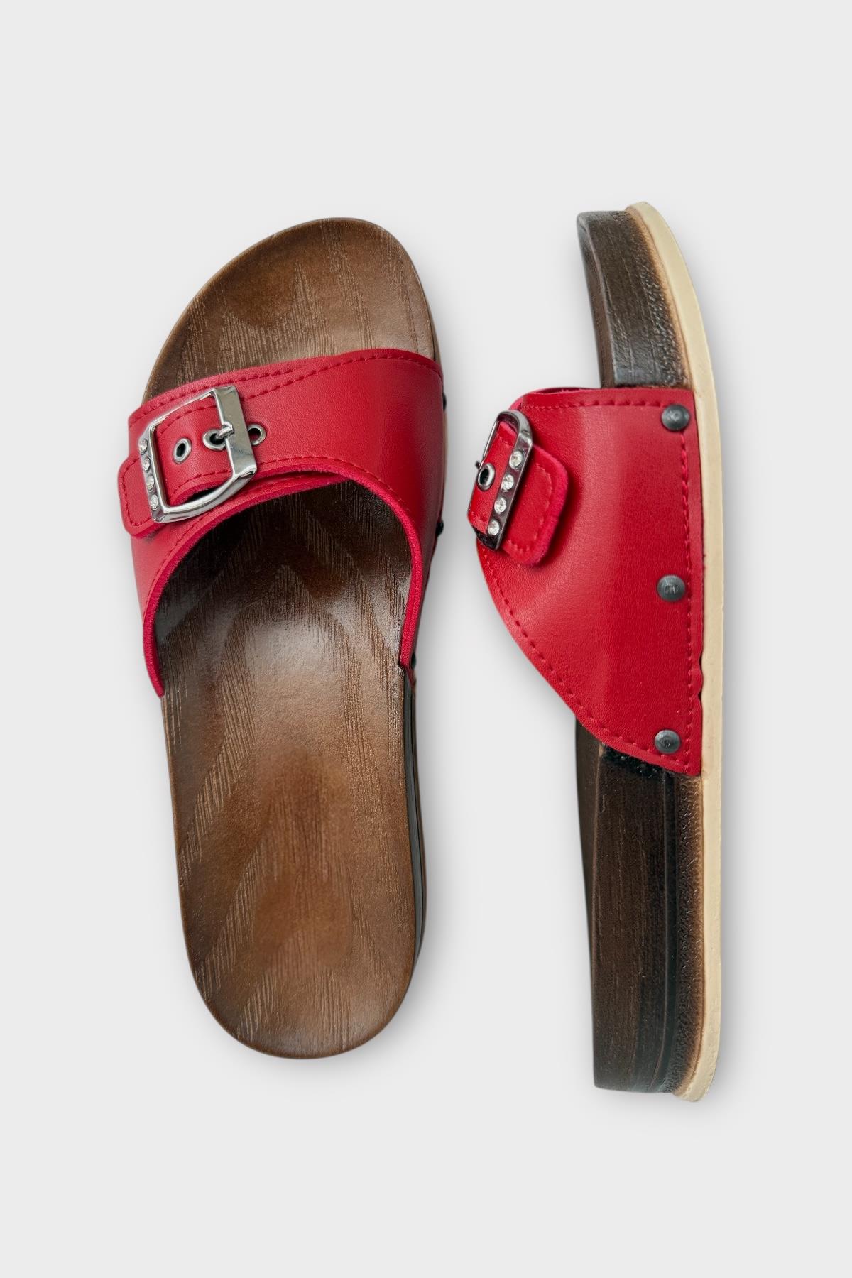 Kadın Günlük Terlik Ayarlanabilir Tek Bant Şık Ortopedik Yazlık Ev Plaj Tatil İş Terliği KIRMIZI - Görsel 7