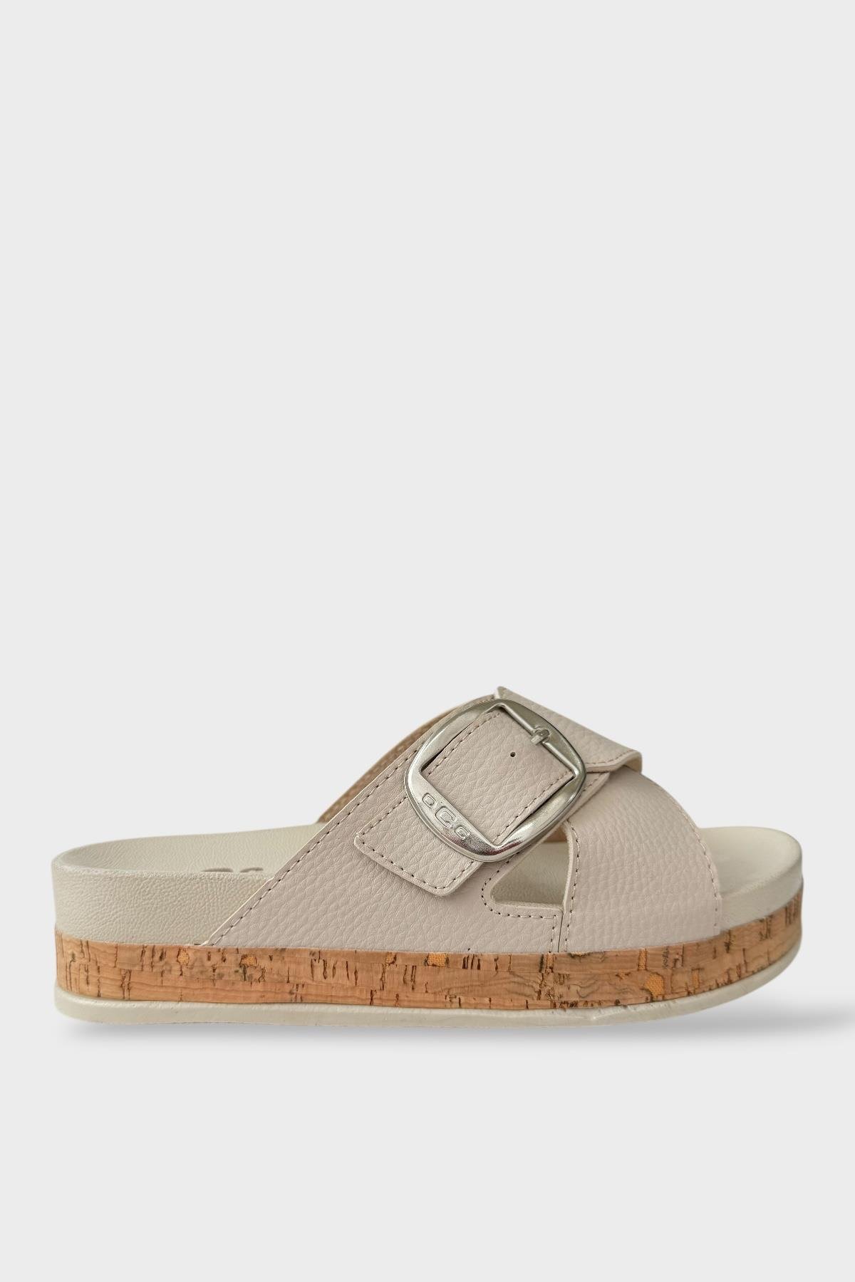 Kadın Günlük Terlik Kalın Taban Tokalı Çapraz Rahat Şık Yazlık Ev Plaj Tatil Terliği BEJ - Görsel 2