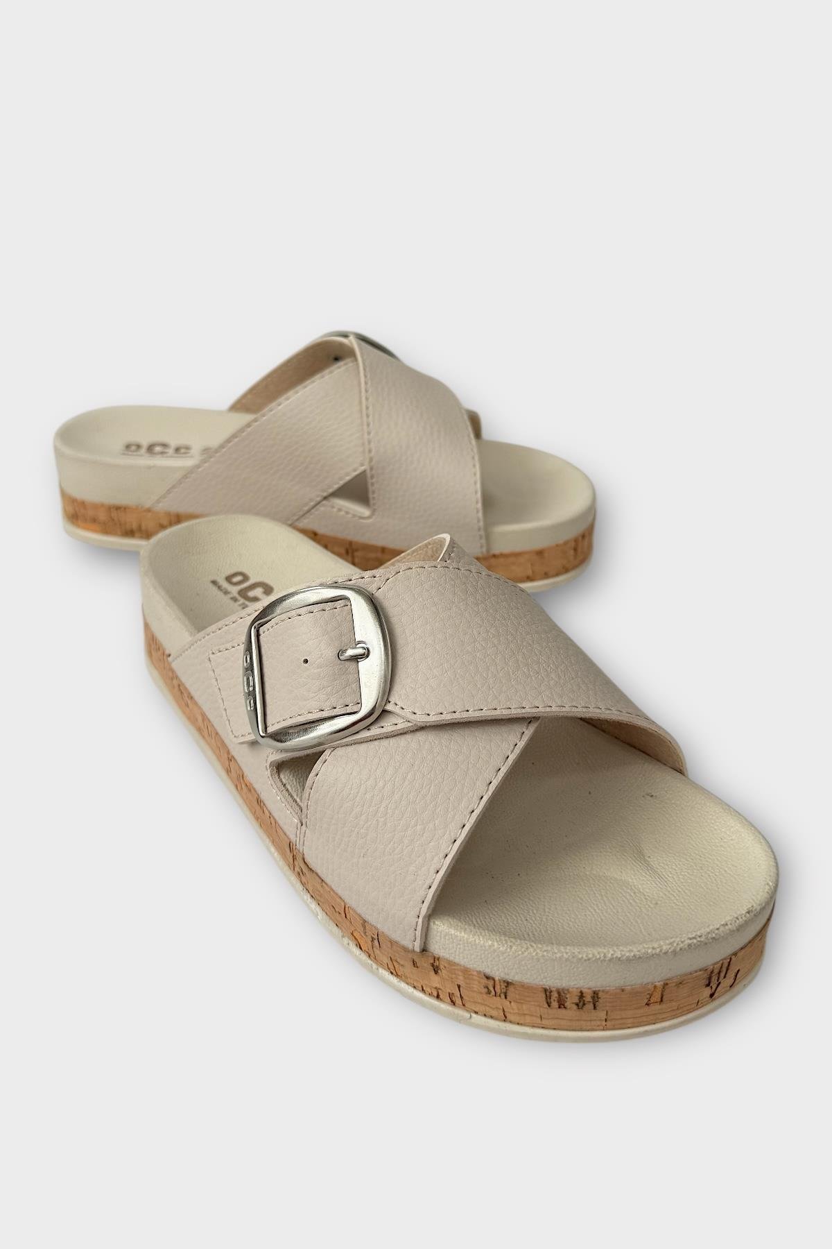 Kadın Günlük Terlik Kalın Taban Tokalı Çapraz Rahat Şık Yazlık Ev Plaj Tatil Terliği BEJ - Görsel 3