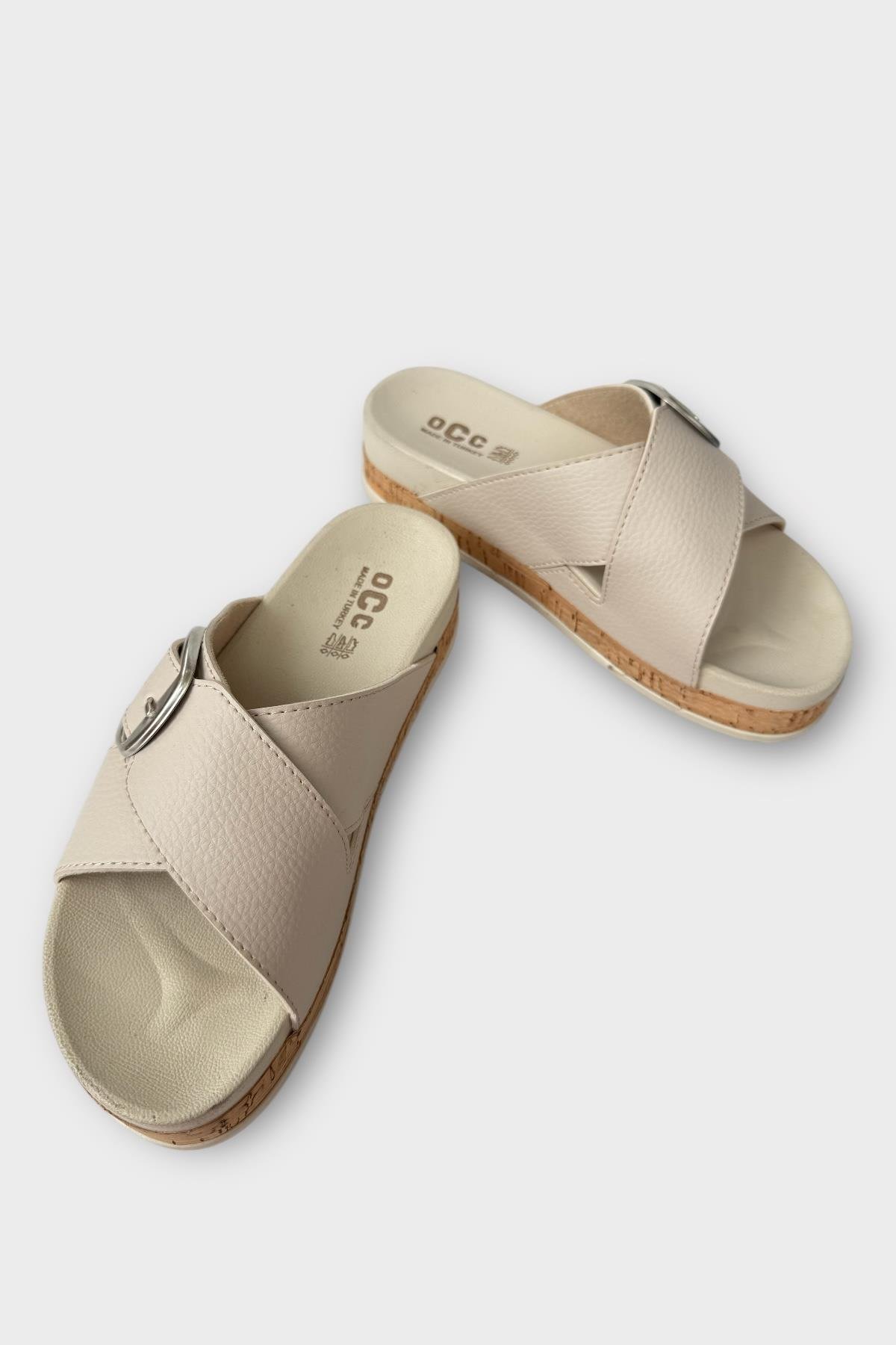 Kadın Günlük Terlik Kalın Taban Tokalı Çapraz Rahat Şık Yazlık Ev Plaj Tatil Terliği BEJ - Görsel 4