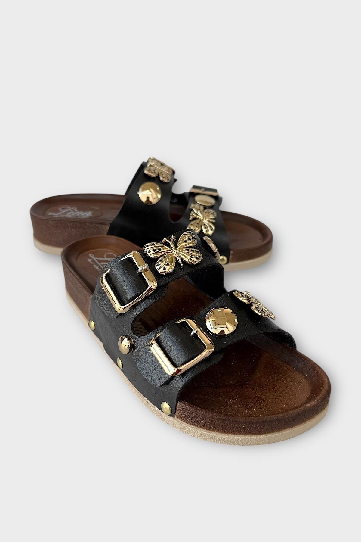 Kadın Günlük Terlik Aksesuarlı Çift Bantlı Taban Şık Ortopedik Yazlık Ev Plaj Tatil Terliği SİYAH - Görsel 3