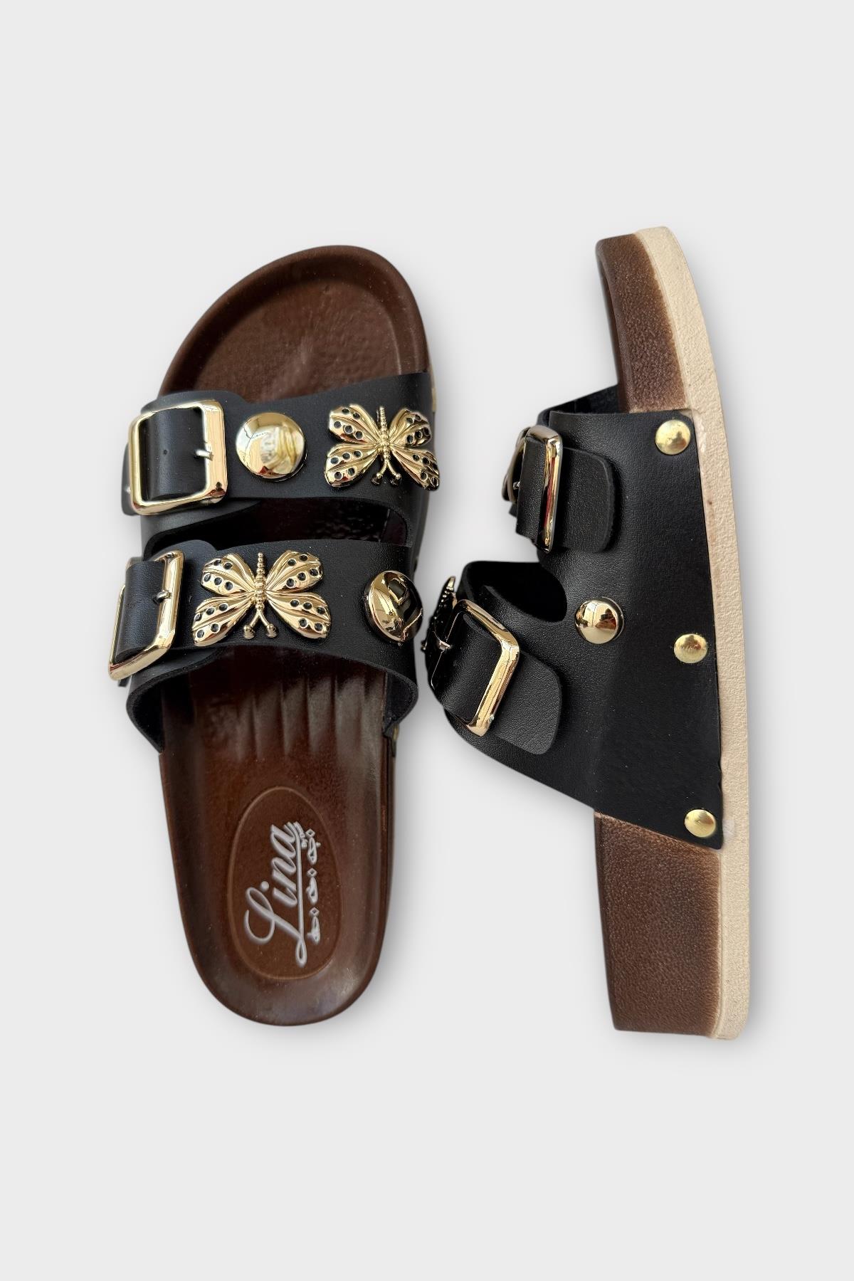 Kadın Günlük Terlik Aksesuarlı Çift Bantlı Taban Şık Ortopedik Yazlık Ev Plaj Tatil Terliği SİYAH - Görsel 7