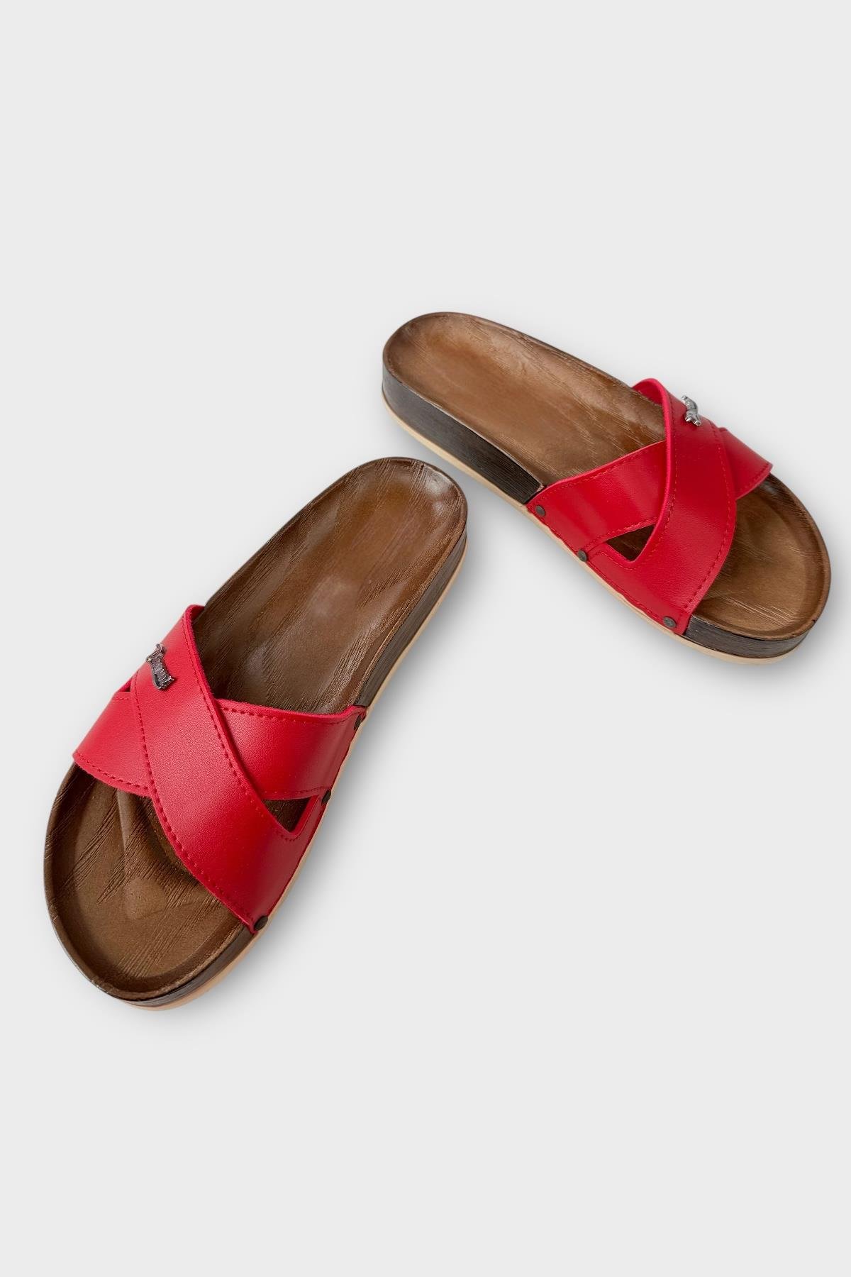 Kadın Günlük Terlik Çapraz Şık Ortopedik Yazlık Ev Plaj Tatil İş Terliği KIRMIZI - Görsel 4