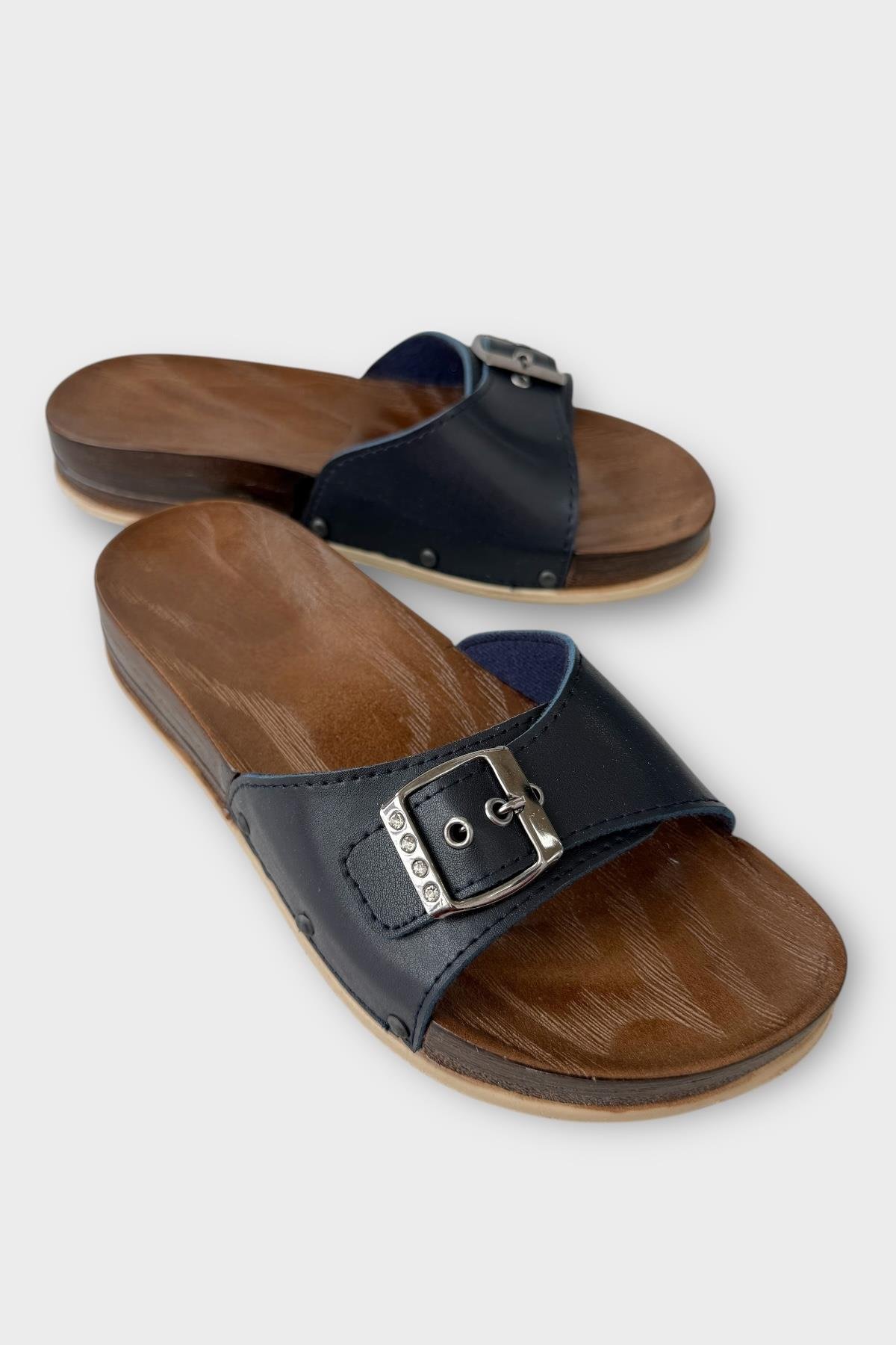 Kadın Günlük Terlik Ayarlanabilir Tek Bant Şık Ortopedik Yazlık Ev Plaj Tatil İş Terliği LACİVERT - Görsel 3