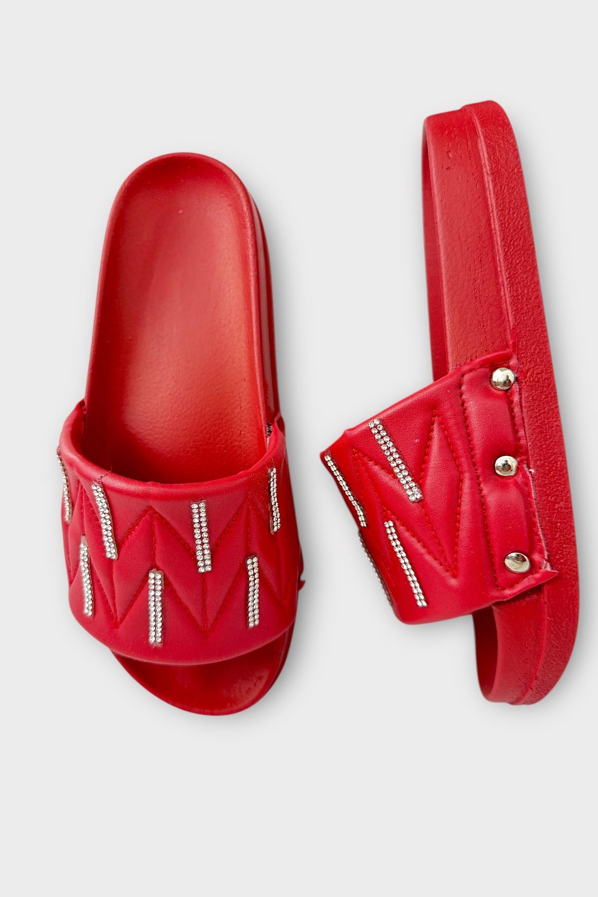 Kadın Günlük Terlik Yumuşak Hafif Taban Şık Ortopedik Yazlık Ev Plaj Tatil Terliği KIRMIZI - Görsel 7