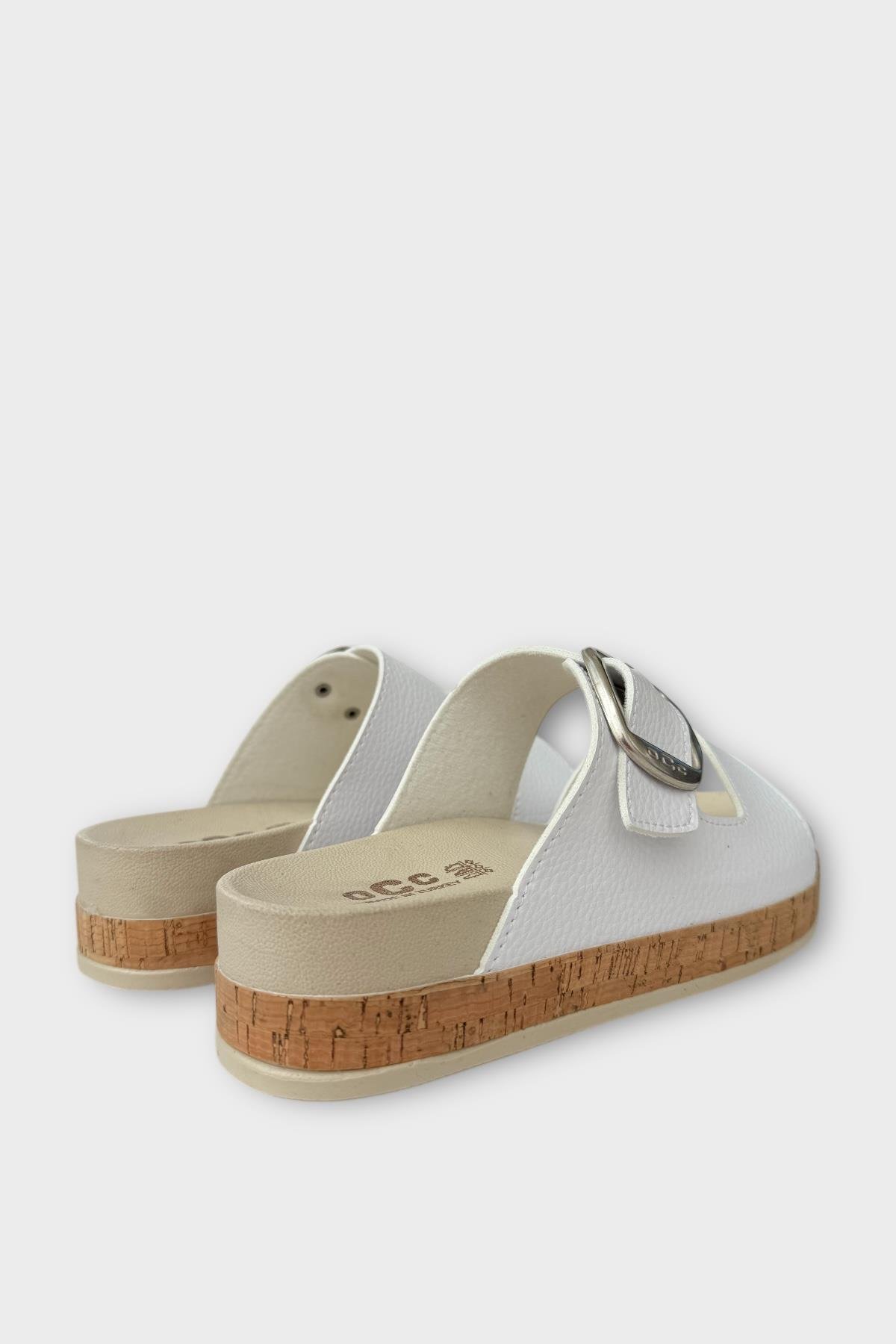 Kadın Günlük Terlik Kalın Taban Tokalı Rahat Şık Yazlık Ev Plaj Tatil Terliği BEYAZ - Görsel 6