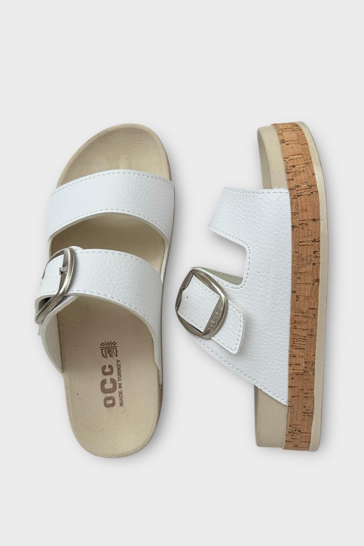 Kadın Günlük Terlik Kalın Taban Tokalı Rahat Şık Yazlık Ev Plaj Tatil Terliği BEYAZ - Görsel 7
