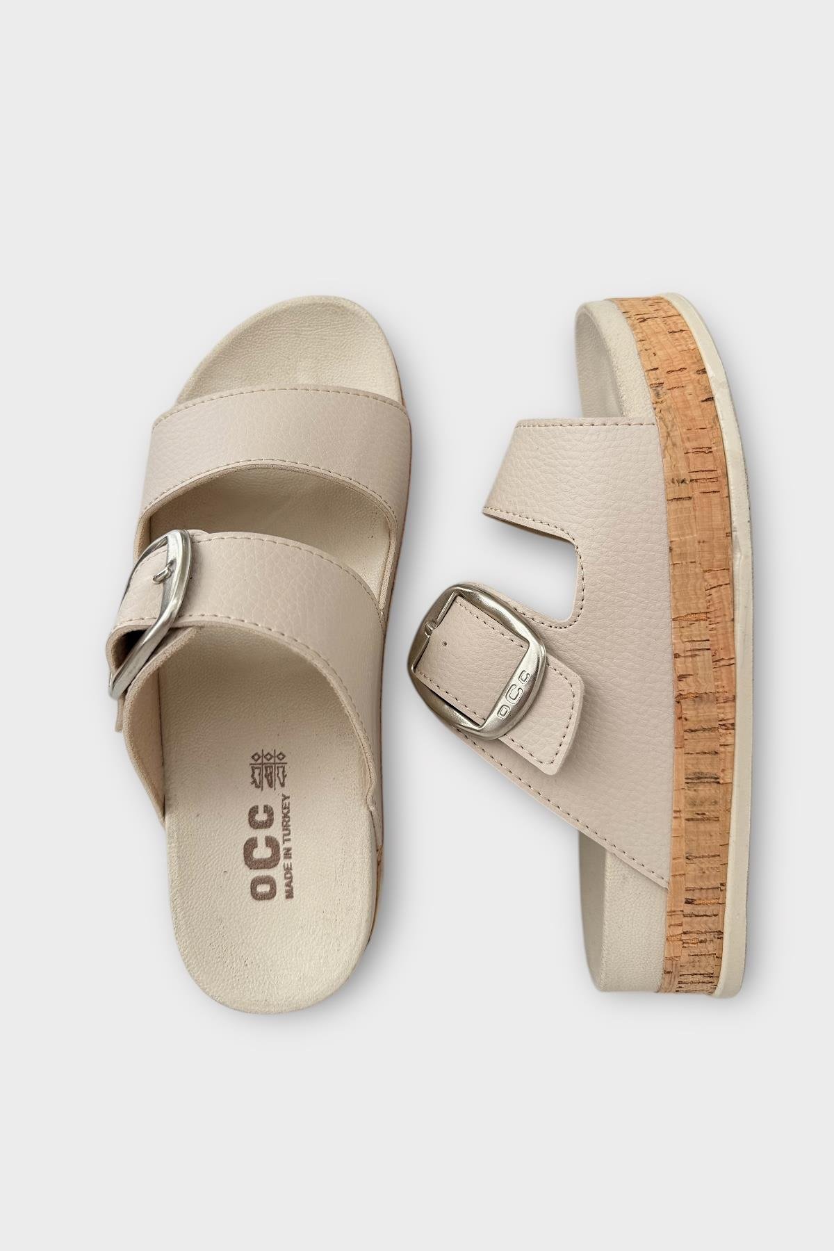 Kadın Günlük Terlik Kalın Taban Tokalı Rahat Şık Yazlık Ev Plaj Tatil Terliği BEJ - Görsel 7