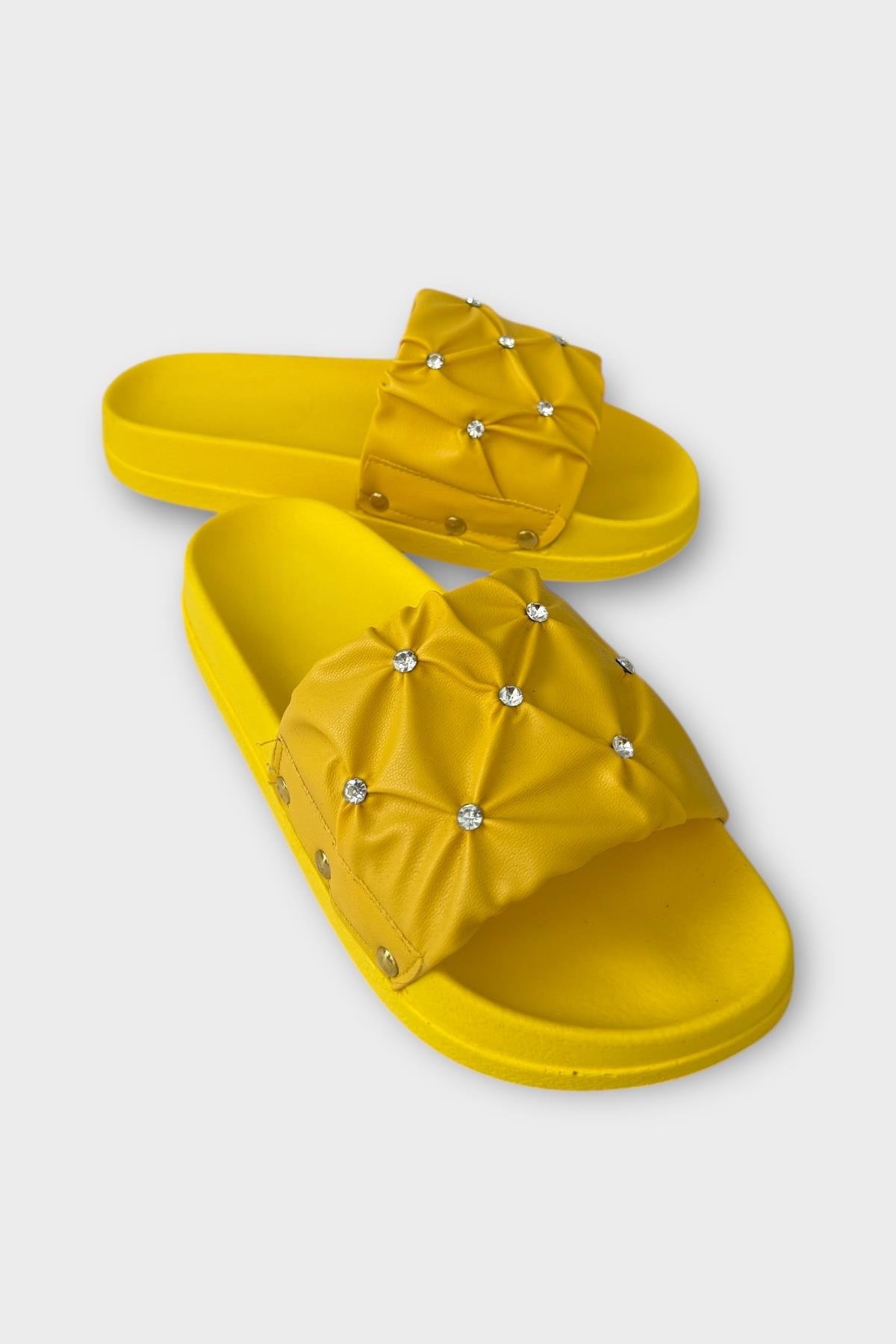 Kadın Günlük Terlik Yumuşak Hafif Taban Şık Ortopedik Yazlık Ev Plaj Tatil Terliği SARI - Görsel 3