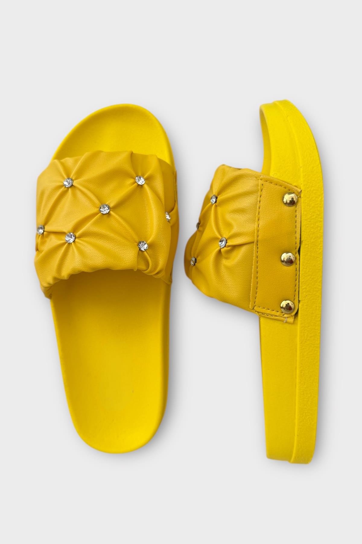 Kadın Günlük Terlik Yumuşak Hafif Taban Şık Ortopedik Yazlık Ev Plaj Tatil Terliği SARI - Görsel 7