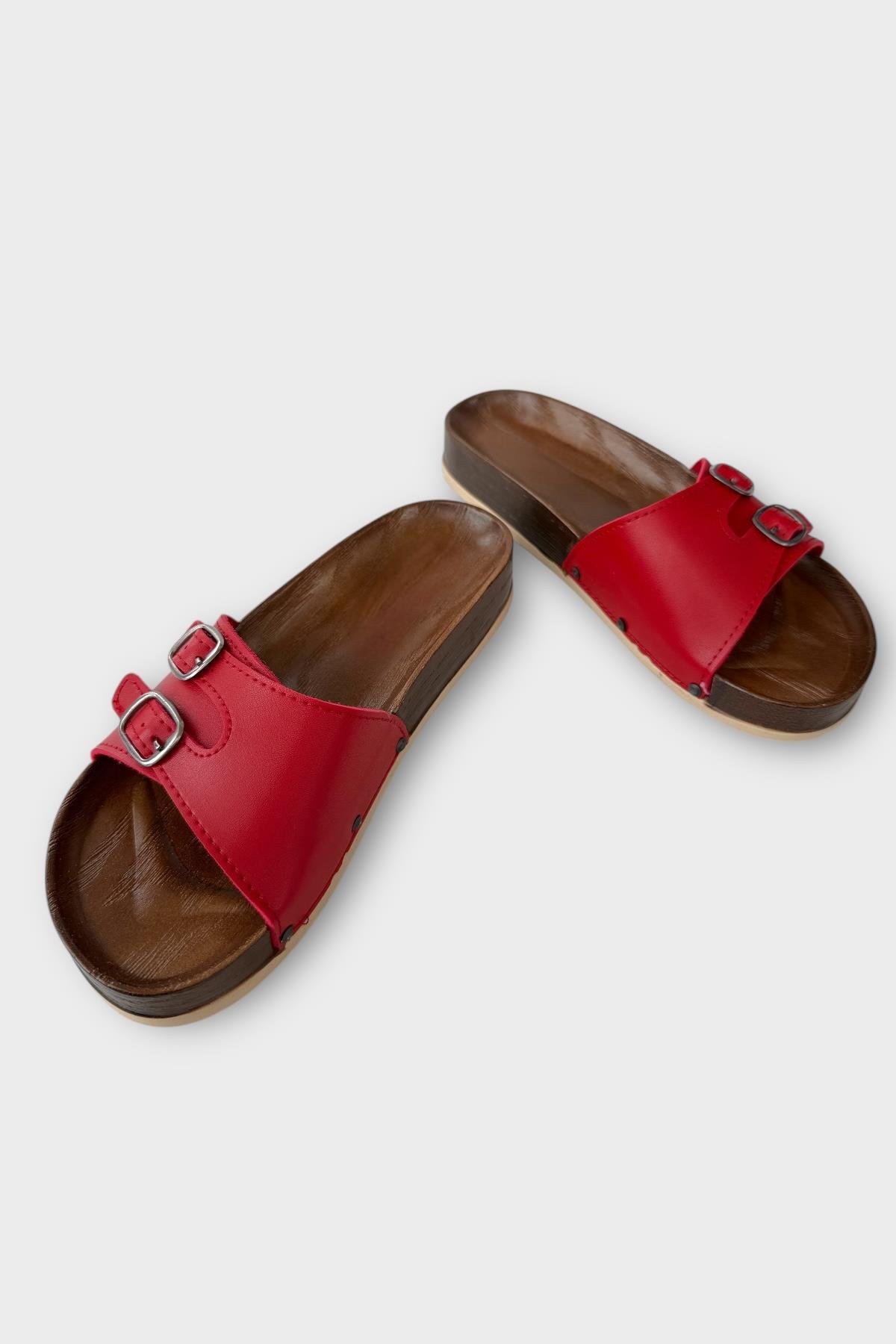 Kadın Günlük Terlik Ayarlanabilir Çift Bant Şık Ortopedik Yazlık Ev Plaj Tatil Terliği KIRMIZI - Görsel 4