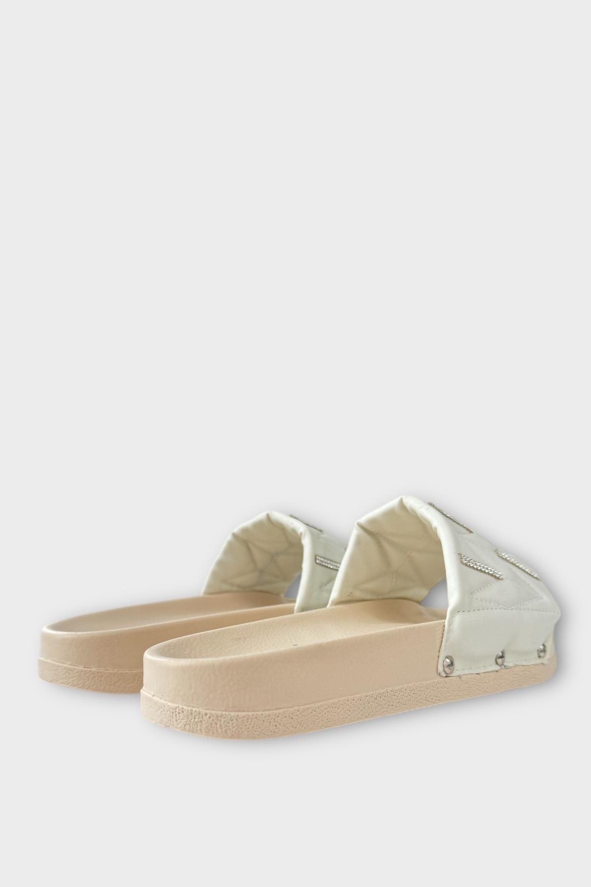 Kadın Günlük Terlik Yumuşak Hafif Taban Şık Ortopedik Yazlık Ev Plaj Tatil Terliği BEYAZ - Görsel 6