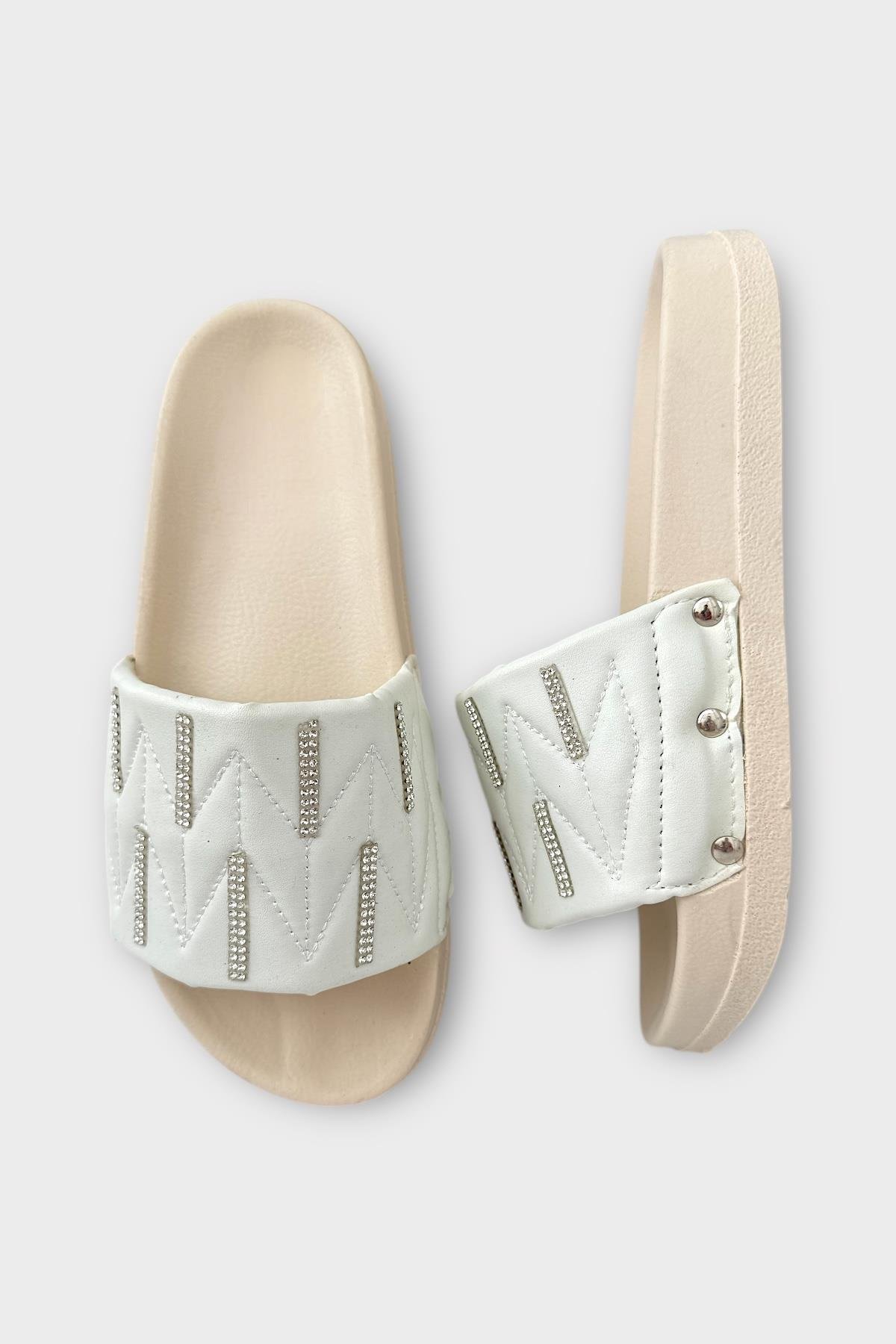 Kadın Günlük Terlik Yumuşak Hafif Taban Şık Ortopedik Yazlık Ev Plaj Tatil Terliği BEYAZ - Görsel 8